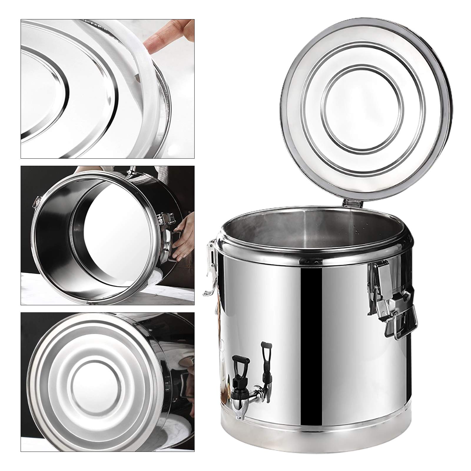 40L Edelstahl Warmhaltebehälter mit Ablasshahn, Thermobehälter Speisenwärmer mit Deckel, Catering Thermobox Gastro Transportbehälter für Speisen Thermoport, Silber