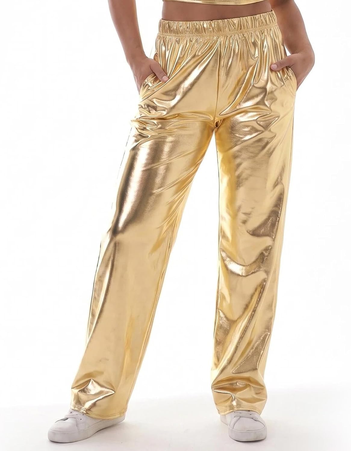 VENDAU Metallic Silver Shiny Cargo Pants for Women