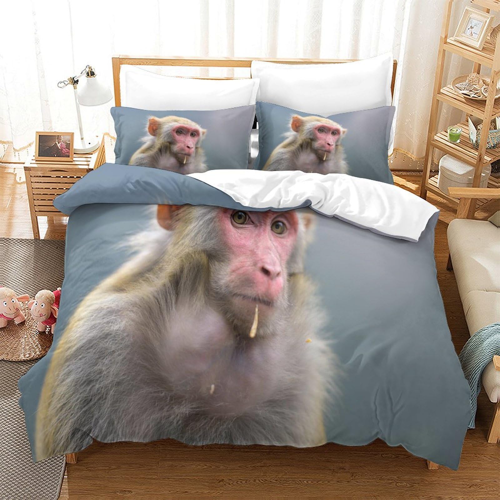 P1S9U7W5Y Animal Style 3D Printed Monkey Duvet Cover Set 3pcs Microfiber Monkey Bedding Set SuperKing