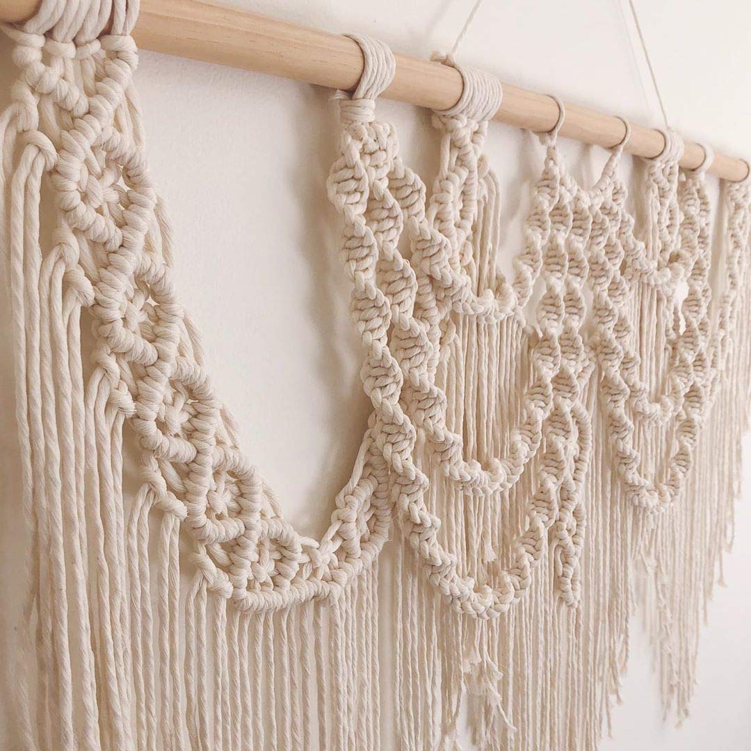 CBXSF Gran Pared Colgante Macramé Decoración de Paredes Bohemias Tapiz de Macramé Encima de la Cabecera Tapices Tejidostelón de Cortina de Boda de macramé,97cm (Anchura) X 70cm (Longitud)