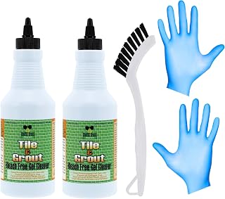 Powerful Grout & Tile Cleaning Gel-Natural, Bleach-Free, Non-Toxic – Penetrating Plant Based Surfactants Easily Eliminate All Stains In Showers, Bathrooms, Kitchens And More-Large 32 OZ - Combo Pack