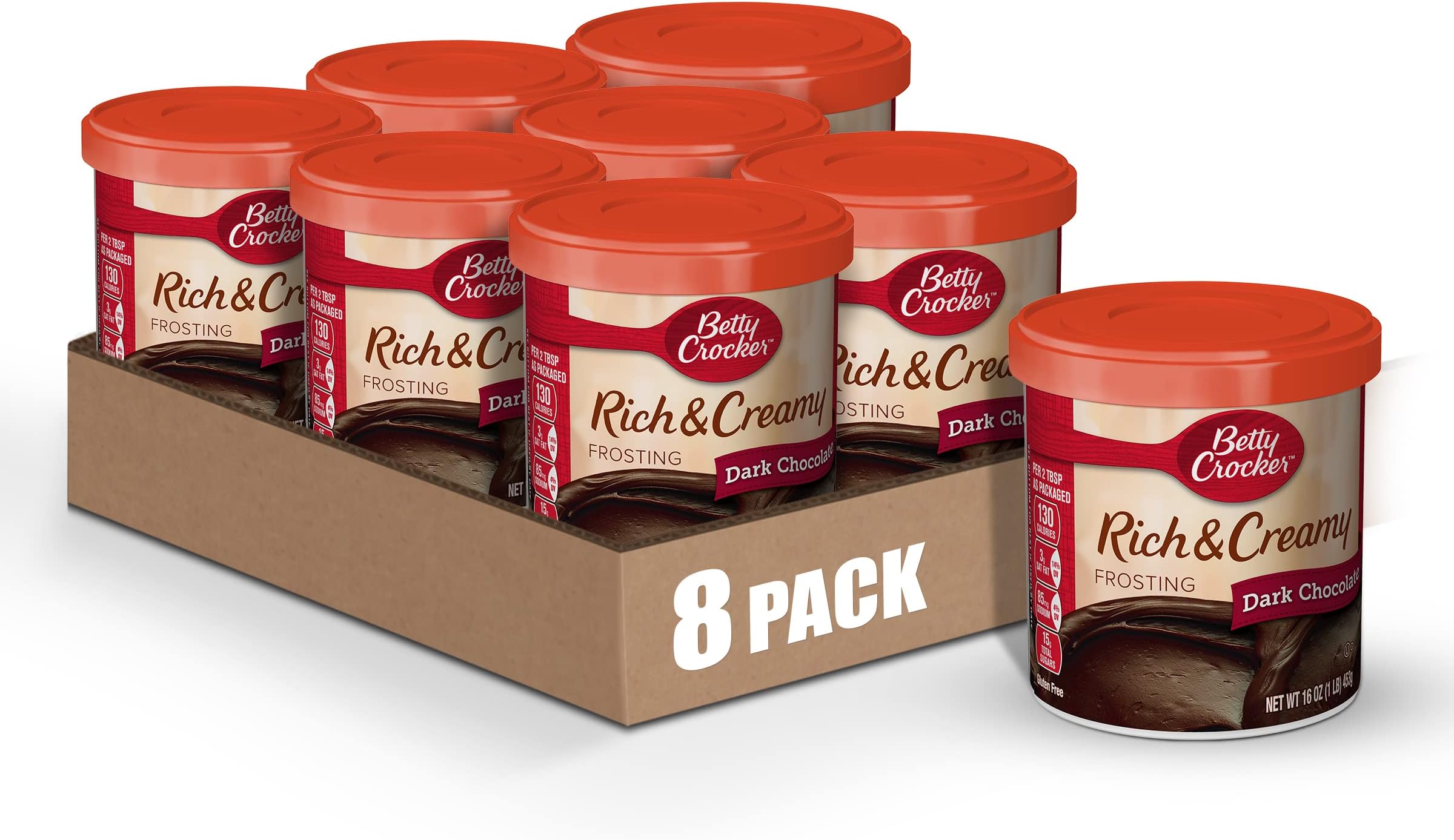 Betty Crocker Rich & Creamy Dark Chocolate Frosting, 16 oz, 8 Pack
