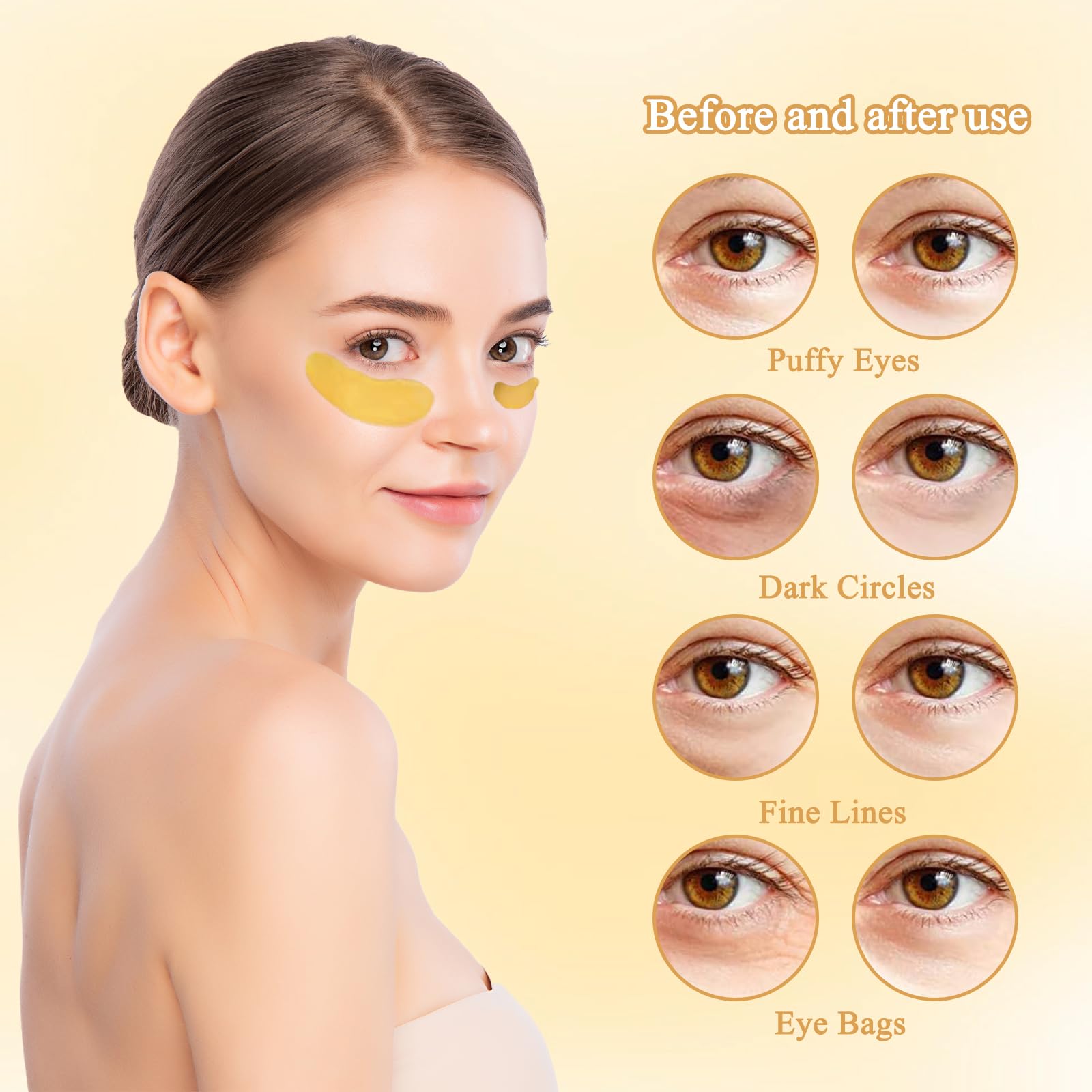 70 works 24K Gold Under Eye Mask, Natural Collagen Under Eye Gel Patches, Masks for Puffy Eyes Dark Circles Wrinkles Hydrating Soothing - Image 4