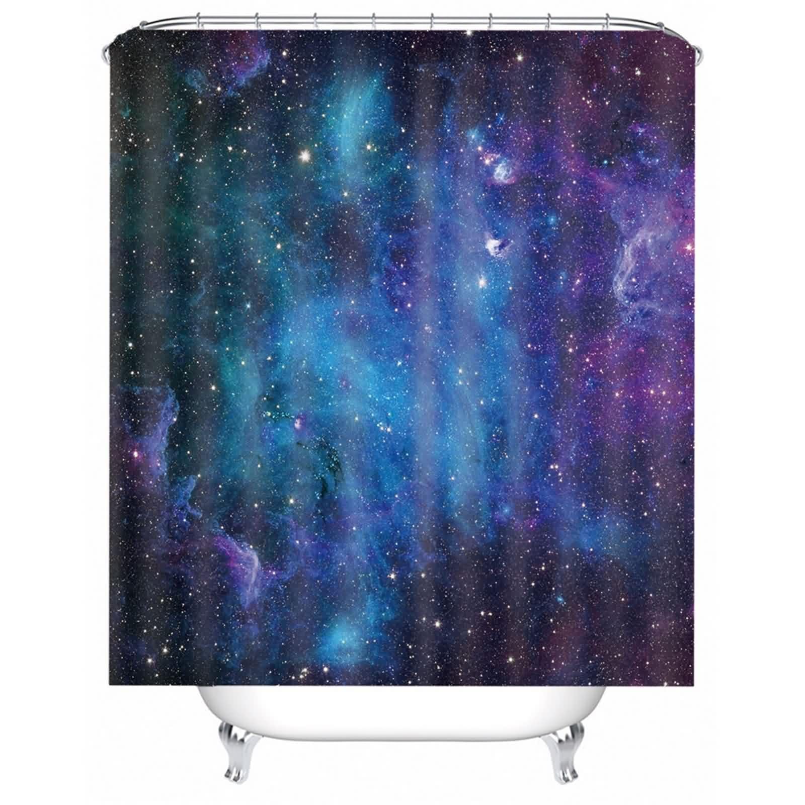 Rideau de douche séchage rapide anti-moisissure en polyester lavable motif galaxie