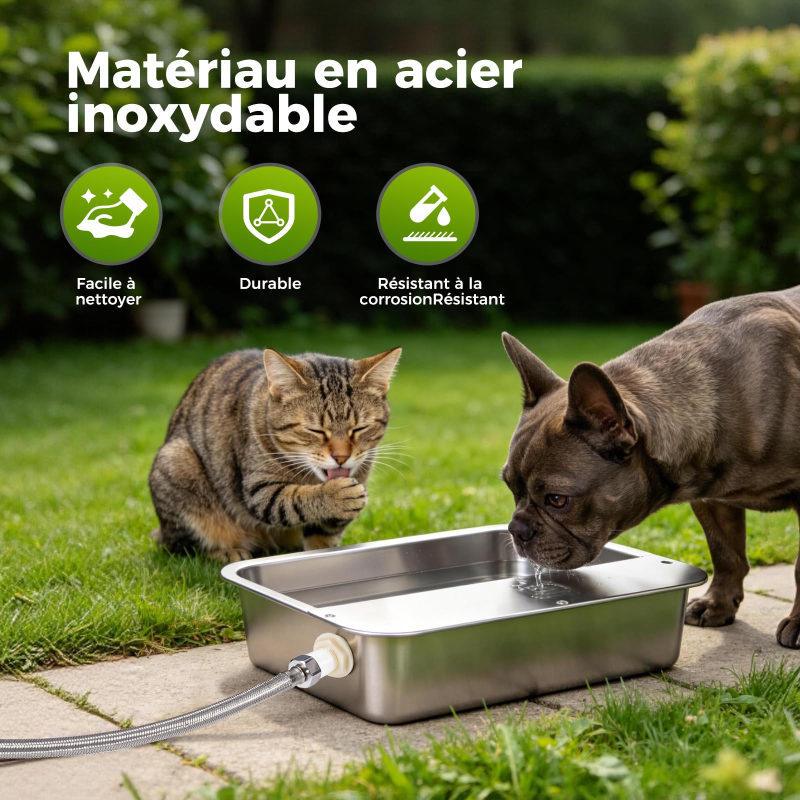 Abreuvoir Automatique pour Chiens, Distributeur ExtéRieur en Acier Inoxydable de 11 litres pour Grands Chiens, Chevaux, Canards, Poulets et BéTail (39 X 29 Cm)