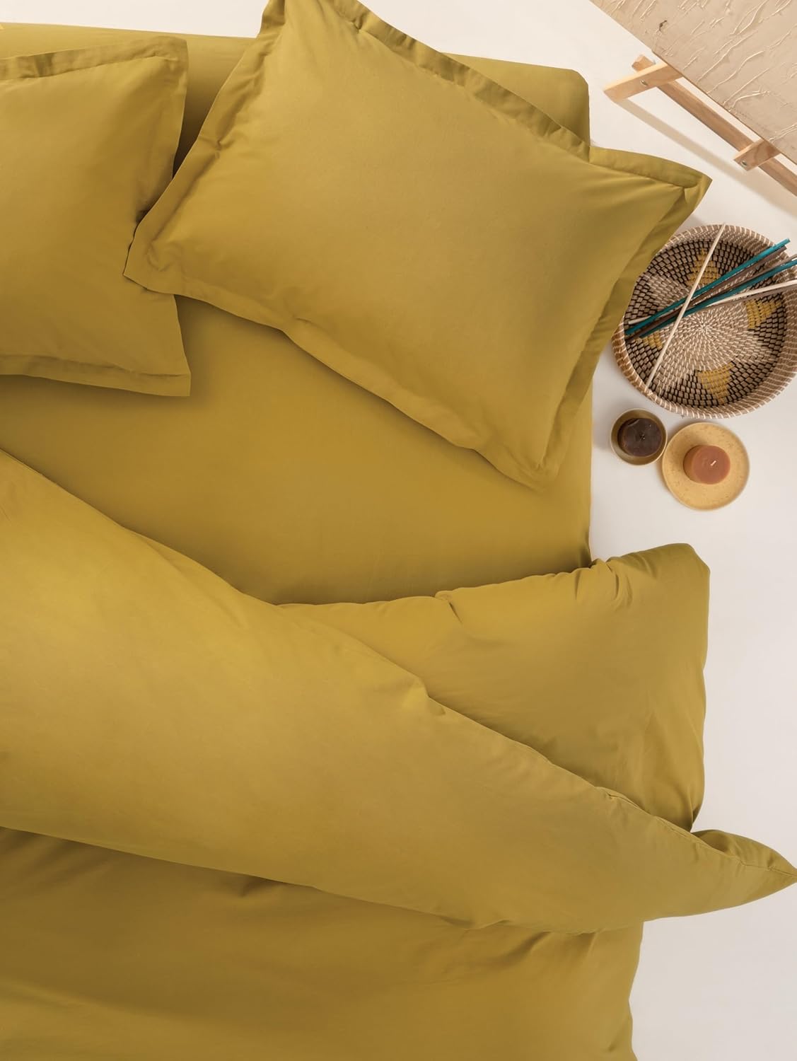 Yatas Bedding Penny Queen Size Fitted Sheet, Saffron Bed Sheets with Breathable Comfort and Premium 100% Cotton Fabric, 60"X80"+15" (Saffron, Queen)