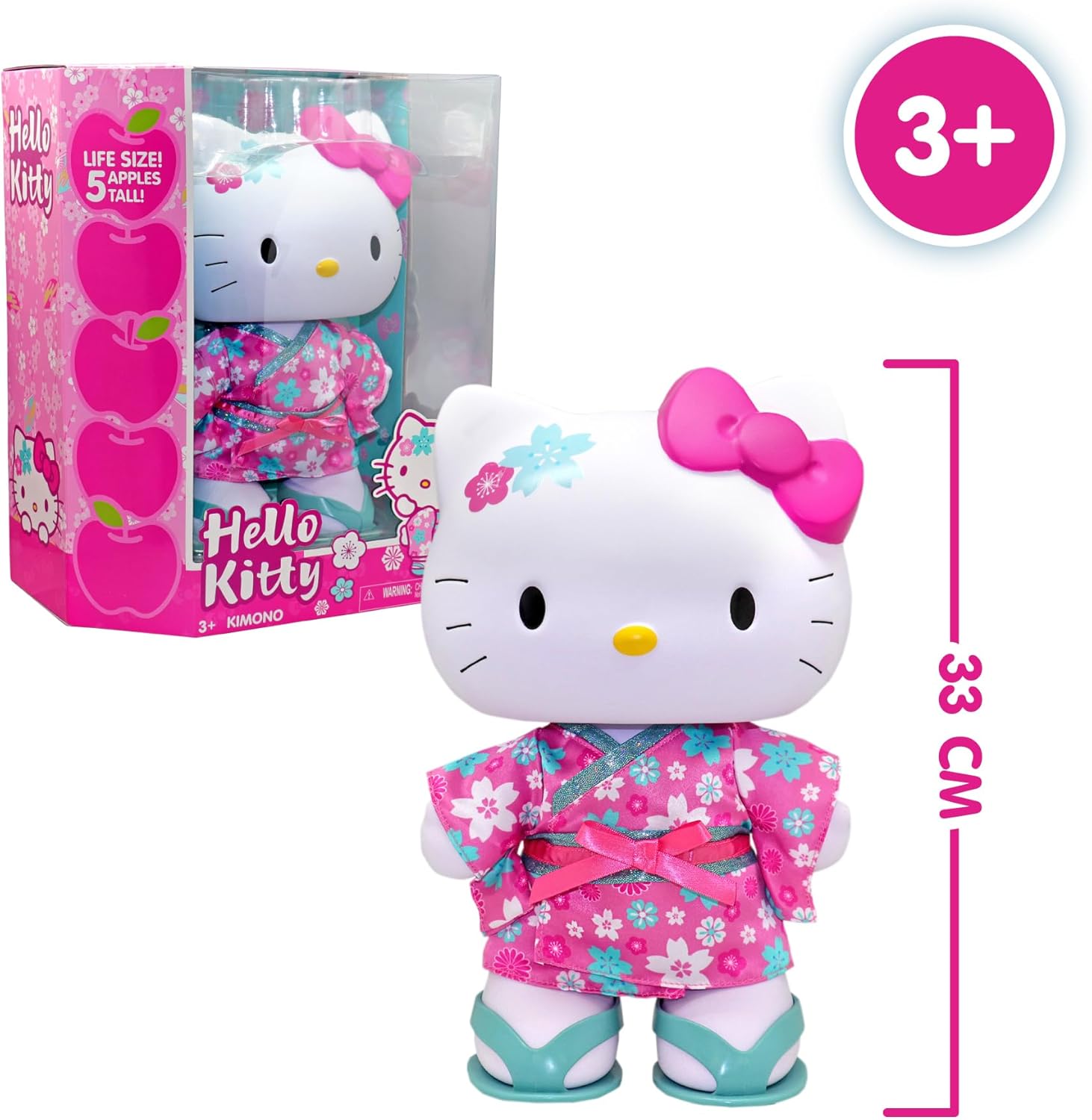 Hello Kitty - 13" Doll Kimono, 32cm Doll with 5 Points of Articulation, Dress Up Gorgeous Kimono and Sandals That Take Off, Apple Scented Toy, Famous (HKTJ5000)