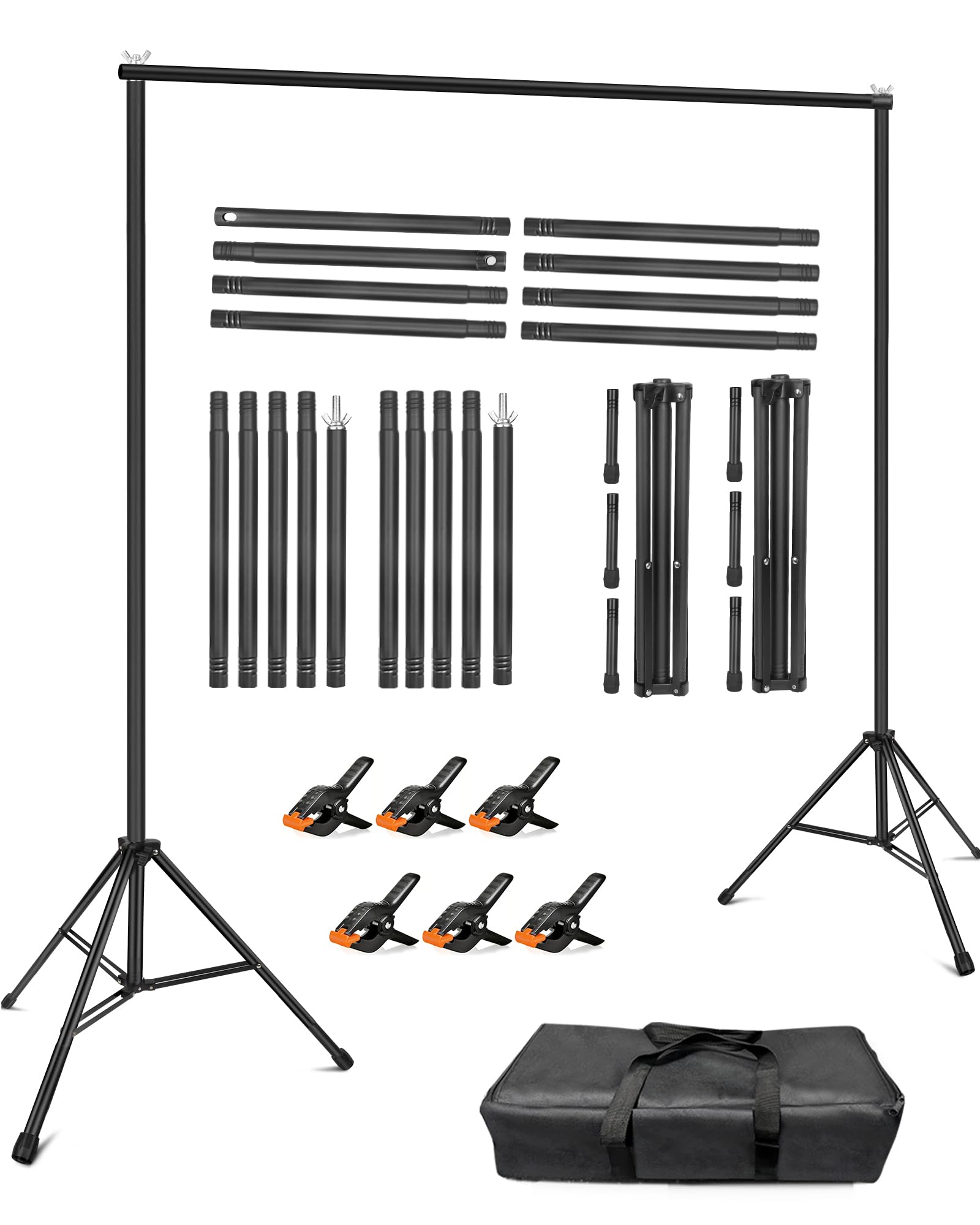 Support de toile de fond de 3 x 2,4 m, kit de support de toile de fond réglable avec 6 pinces et sac de transport pour fêtes, événements, décoration, studio photo, vidéo, anniversaire