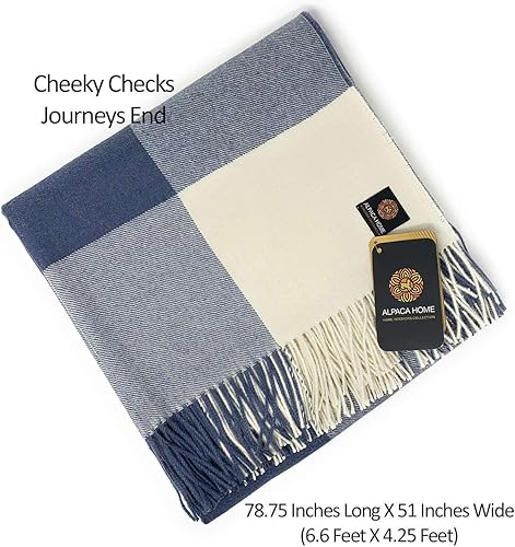 Vista 2 de Manta de alpaca Cheeky Checks 100% lana de alpaca bebé 6.6 pies de largo x 4.25 pies de ancho hipoalergénica, suave y acogedora (fin de viaje)