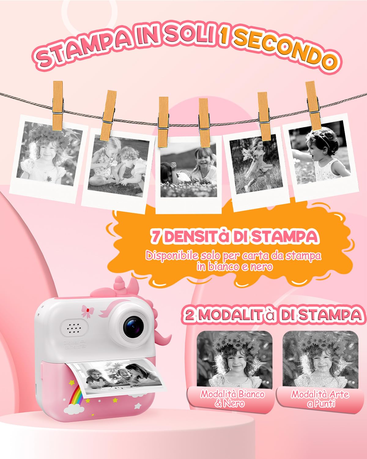 ElecMoga Macchina Fotografica Bambini, 48MP Macchina Fotografica Istantanea | 2,4 Pollici 1080P HD con 32 GB Scheda e 3 Carta da Stampa, Digital Camera Bambini Natale Compleanno Regalo per 3 ai 12 Anni
