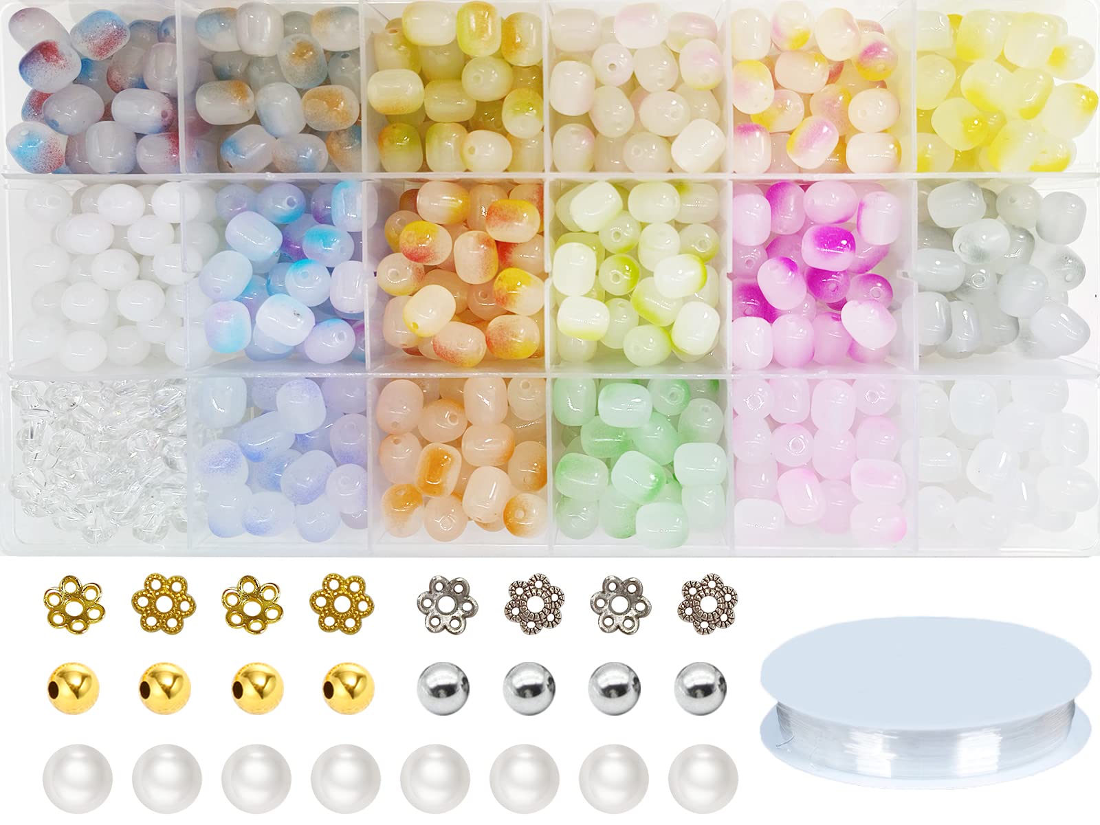 Juego de 1000 cuentas de vidrio ovaladas a granel, pulsera de fecha, cuentas sueltas para hacer joyas, aretes, collares, manualidades y regalo #355 (juego de 1000 piezas mixtas)