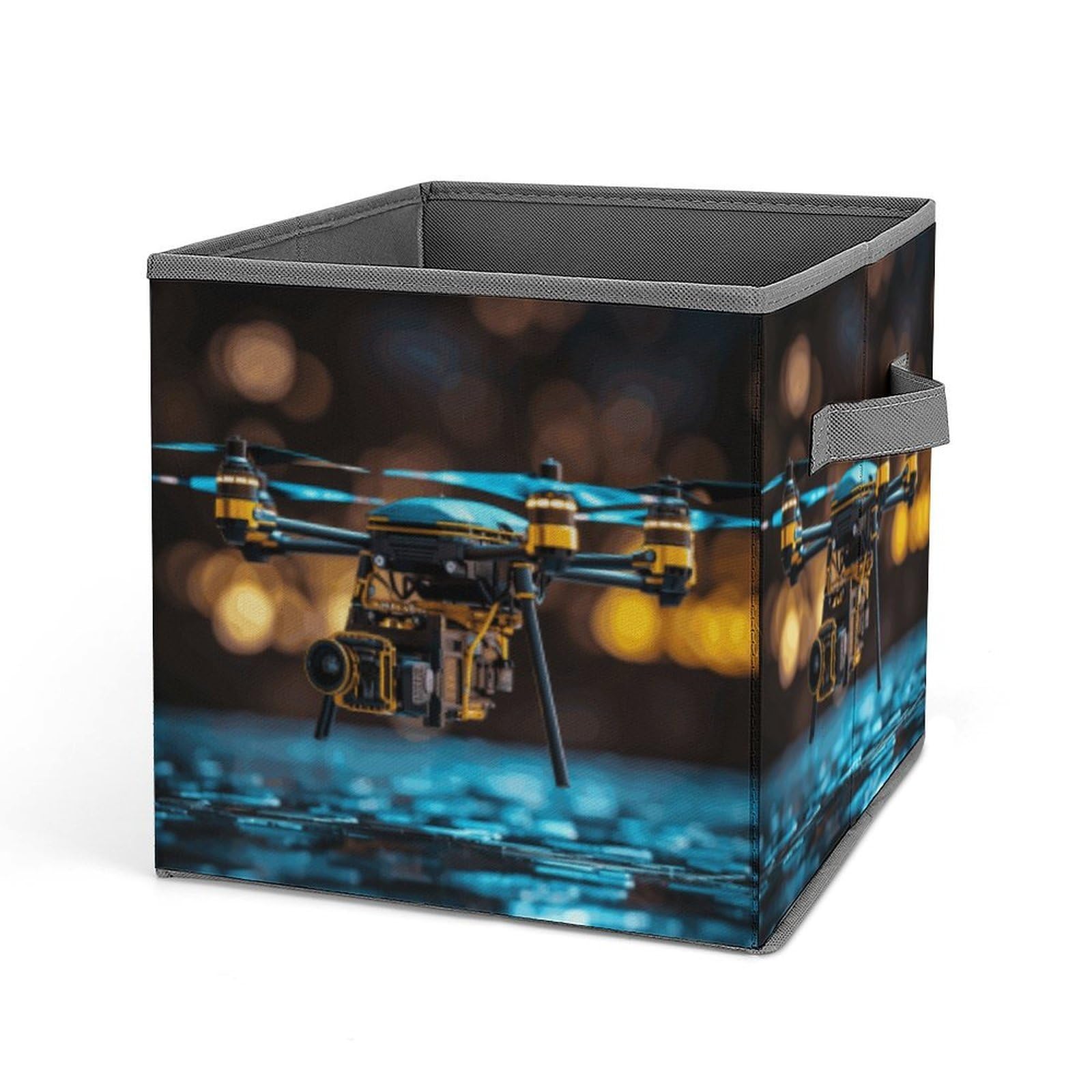 DWVTSLH Drone Cube Storage Bins with Handle, Foldable Storage Cubes, 11 Inch Large Storage Baskets, Washable Fabric Closet Organizer for Shelves, Decorative Clothes Storage Boxes