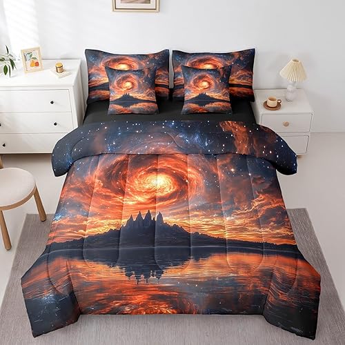 Erosebridal Dreamy Nebula Comforter Set Queen,Ombre Glitter Starry Sky Bedding S