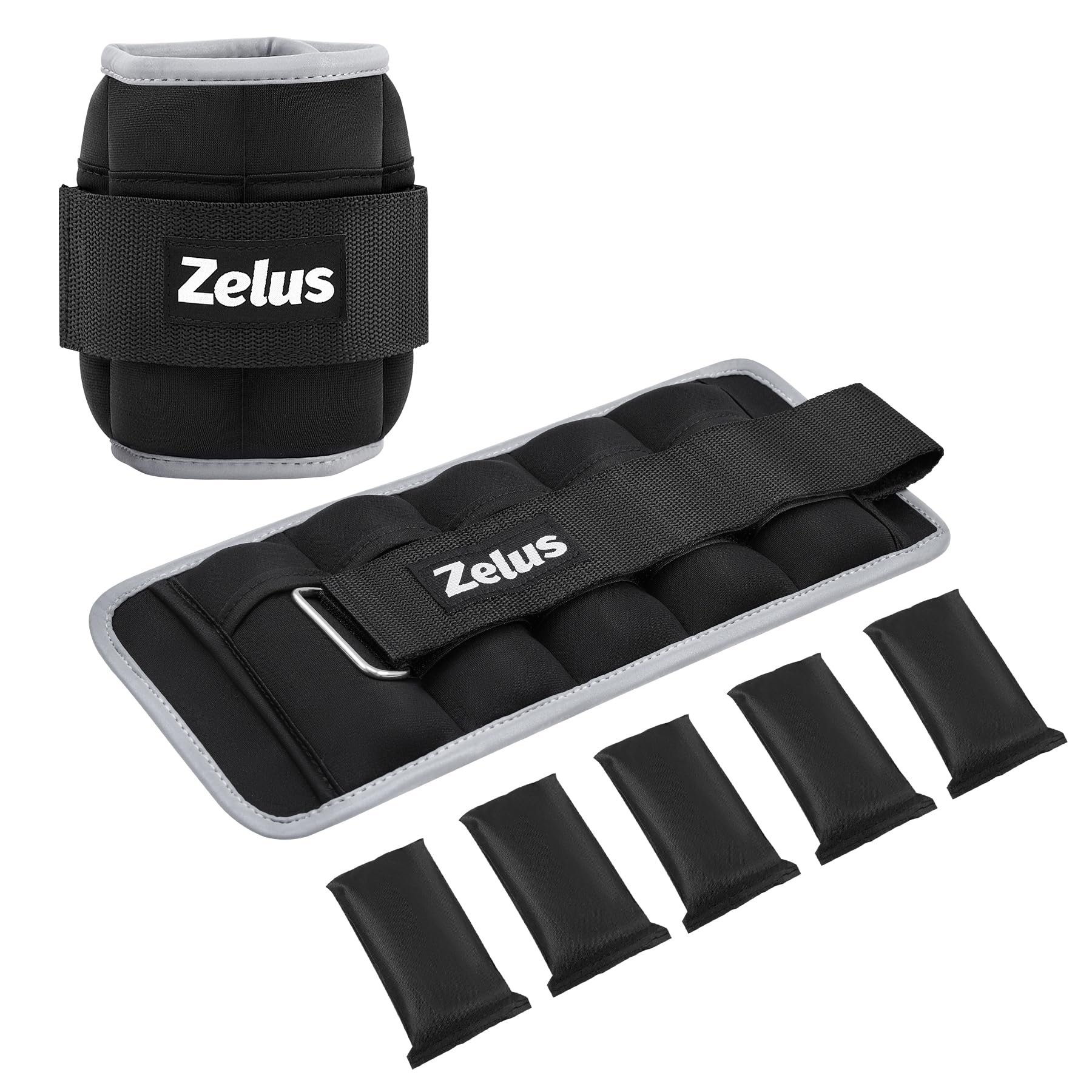 ZELUS 1 Pair Adjustable Ankle Weights, 2 4 6 8 10 lb Modularized Leg Weight Straps for Women Men, Weighted Ankle Weight Set with Removable Sandbags, 1-5 lb per Ankle Strap for Gym Yoga Jogging Walking