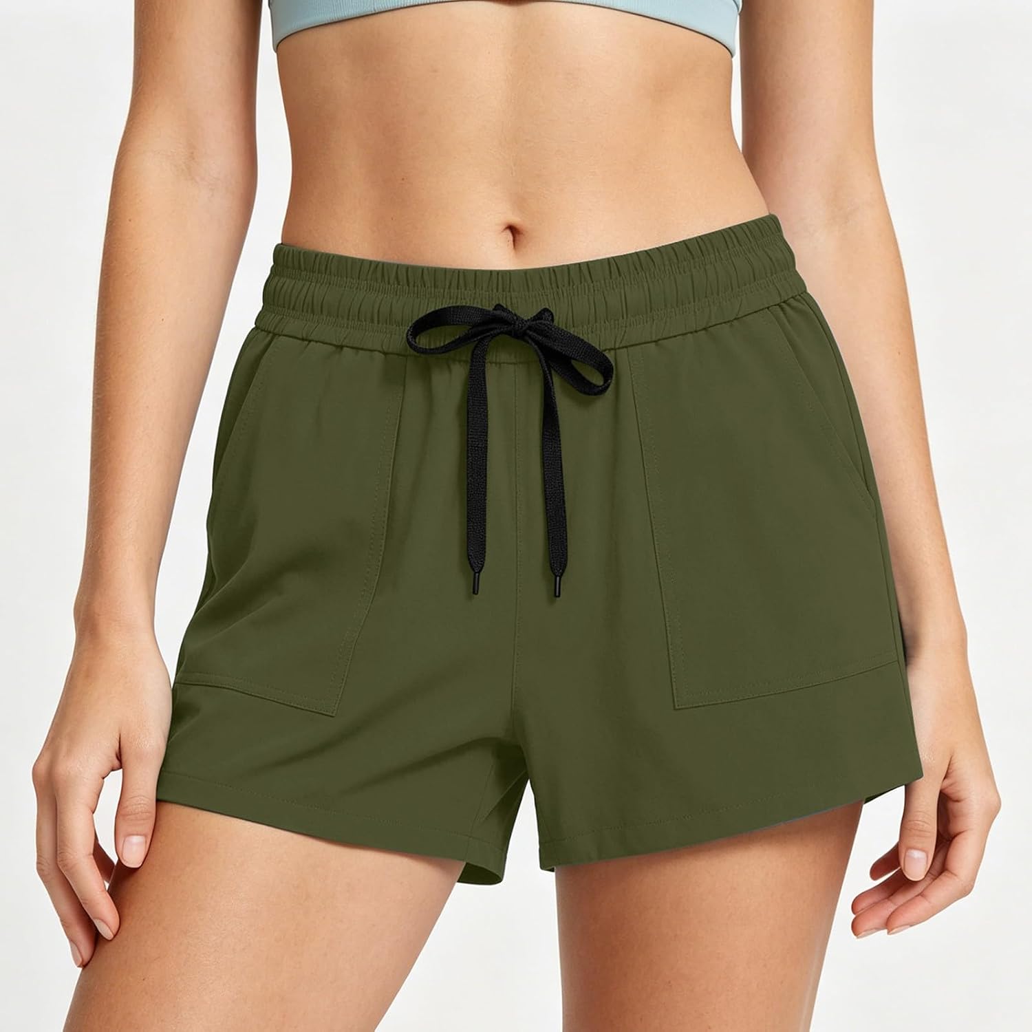 Shorts for Women Summer Casual High Elastic Waisted Wide Leg Drawstring Solid Shorts Comfy Beach Vacation Clothes