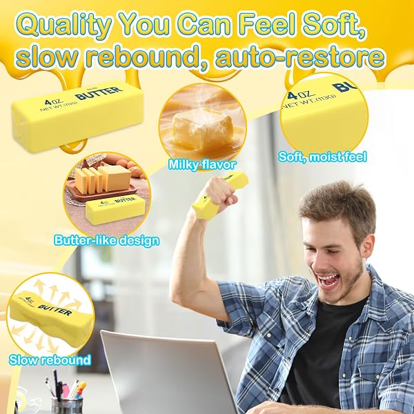 2 Unidades Juguete Para Apretar Mantequilla, Palos De Mantequilla Bola Para Apretar Paloes De Mantequilla Realista Bolas Antiestrés Para Apretar Mantequilla De Rebote Lento Comida Falsa Squishy - 4