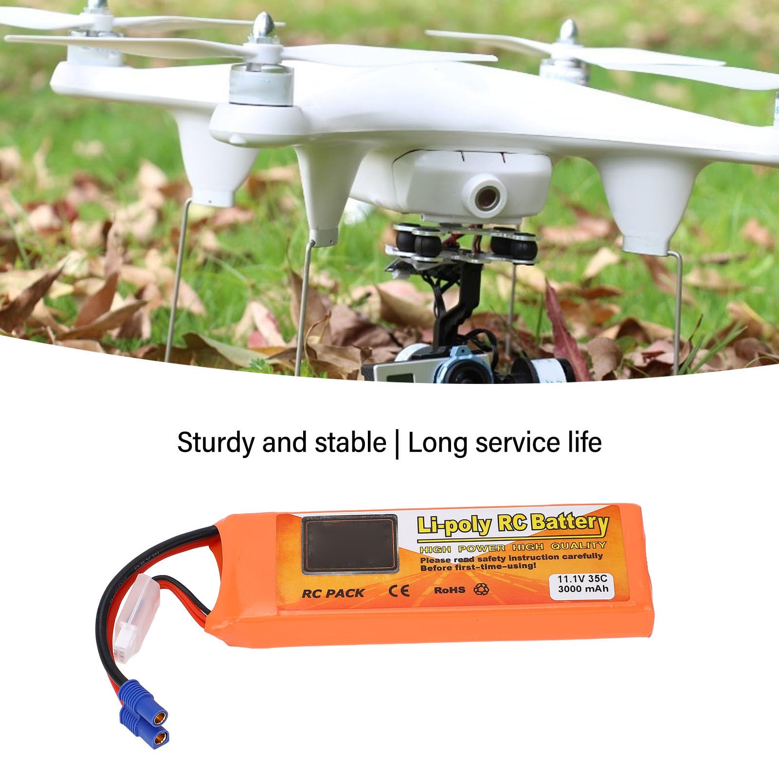 Batería Lipo 3S 3000mAh 11.1V 35C Soft Pack RC Batería con Conector Deans T, Batería de Reemplazo de Seguridad Liviana Portátil Quadcopter con Enchufe EC3 para Avión Lancha Rápida