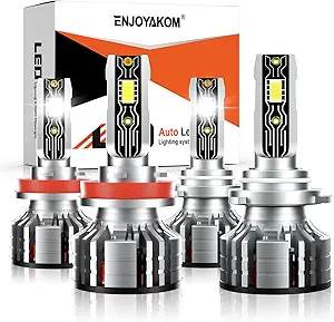 ENJOYAKOM 9005/HB3 H11/H9/H8 LED Headlight Bulbs, 40000 Lumens 6500K Cool White, H11 Low Beam 9005 High Beam LED Bulb Combo, Plug-N-Play Halogen Replace Bulbs with Cooling Fan, Pack of 4