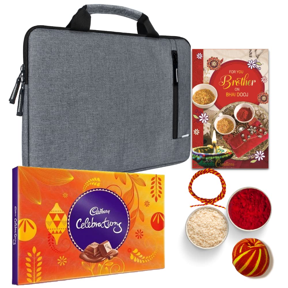 Almoda Creations Bhaiduj Gift Diwali Set for Brother Laptop Bag 14.1"Inch With Handle, Laptop Bag For Men & Women with Cadbury Chocolate Akshat Kumkum & Kalawa (B0BGZQF2LS) Amazon Price History, Amazon Price Tracker