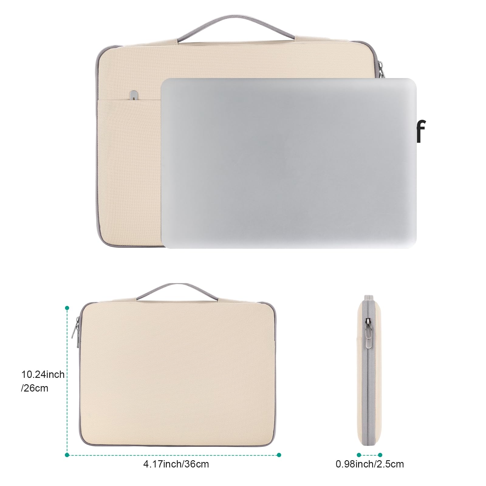 DOMISO 14 Pulgada Funda Ordenador Portátil Impermeable Protectora Bolsa con asa Portátil para 14" Lenovo ThinkPad A475 L480 T490s/Dell Latitude 5490 7490/HP ProBook 640 645,Beige