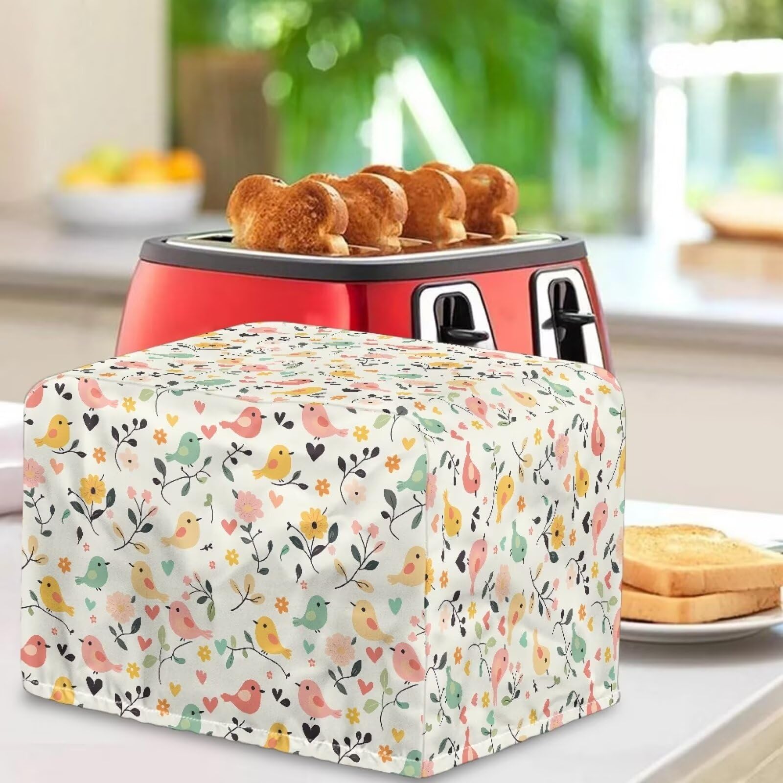 Cubierta de tostadora floral de pájaros 2 rebanadas para hacer pan, cubierta protectora para horno tostadora de cocina, cubierta para electrodomésticos pequeños, cubierta de tostadora 2