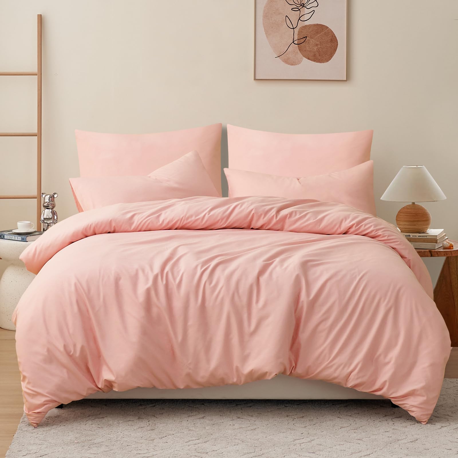 RUIKASI Bettwäsche 200x200 3teilig Rosa - Pfirsch Rosa Mikrofaser Bettwäsche-Sets Oeko-TEX, Bettbezüge 200 x 200cm + 2 Kissenbezüge 80x80cm mit Reißverschluss, Weich und Bügelfrei