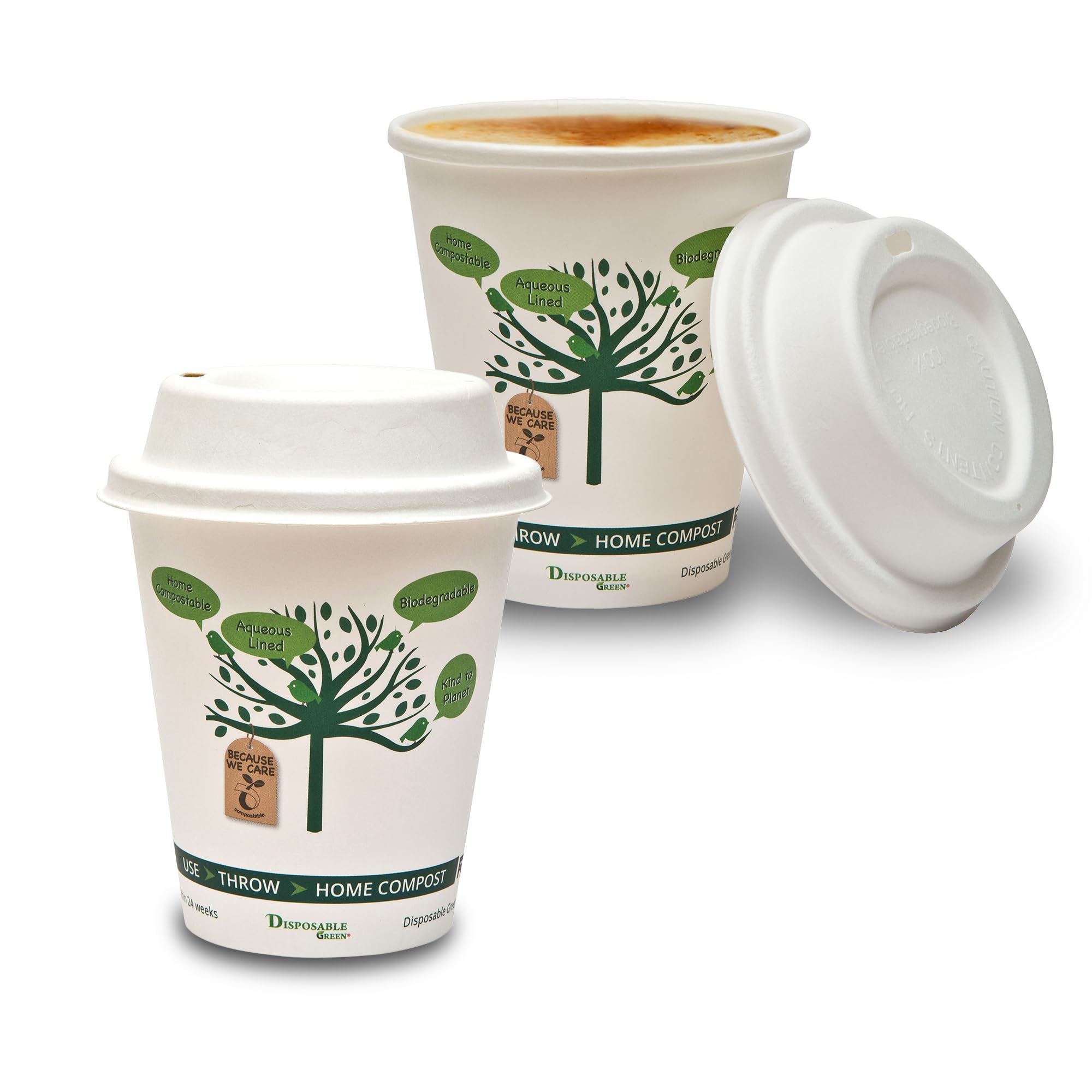 DISPOSABLE GREEN NextGen Single Wall Cups with Lids, Paper Cups with Aqueous Lining, Takeaway Cups for Cold & Hot Drinks, Leak Proof Coffee Cups, 10 oz, 100 Pack — image 1