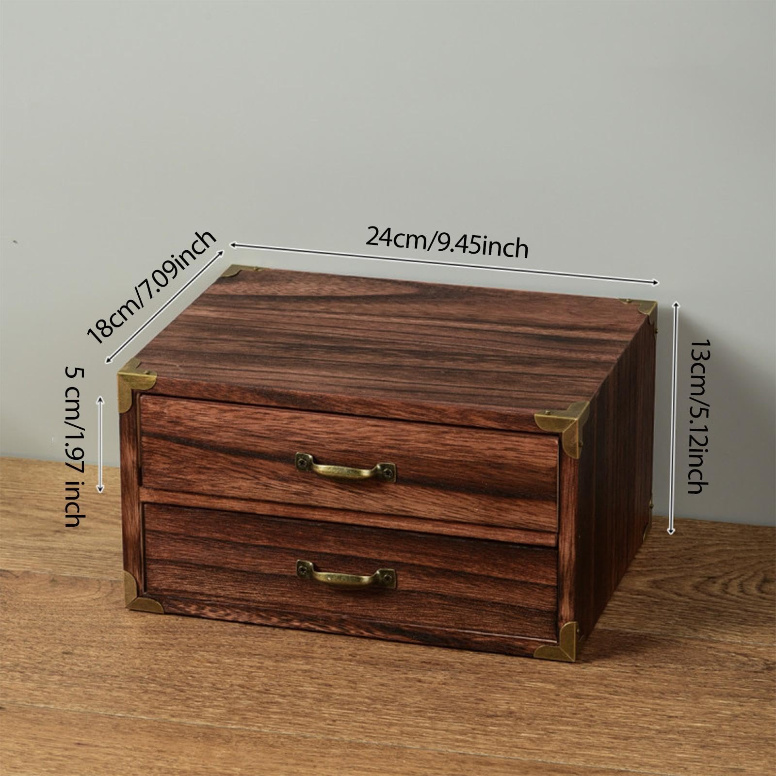 Pudełko do przechowywania na biurko z drewna, kilka szuflad, pudełko do przechowywania drobiazgów, organizer na biurko (24 x 18 x 13 cm)