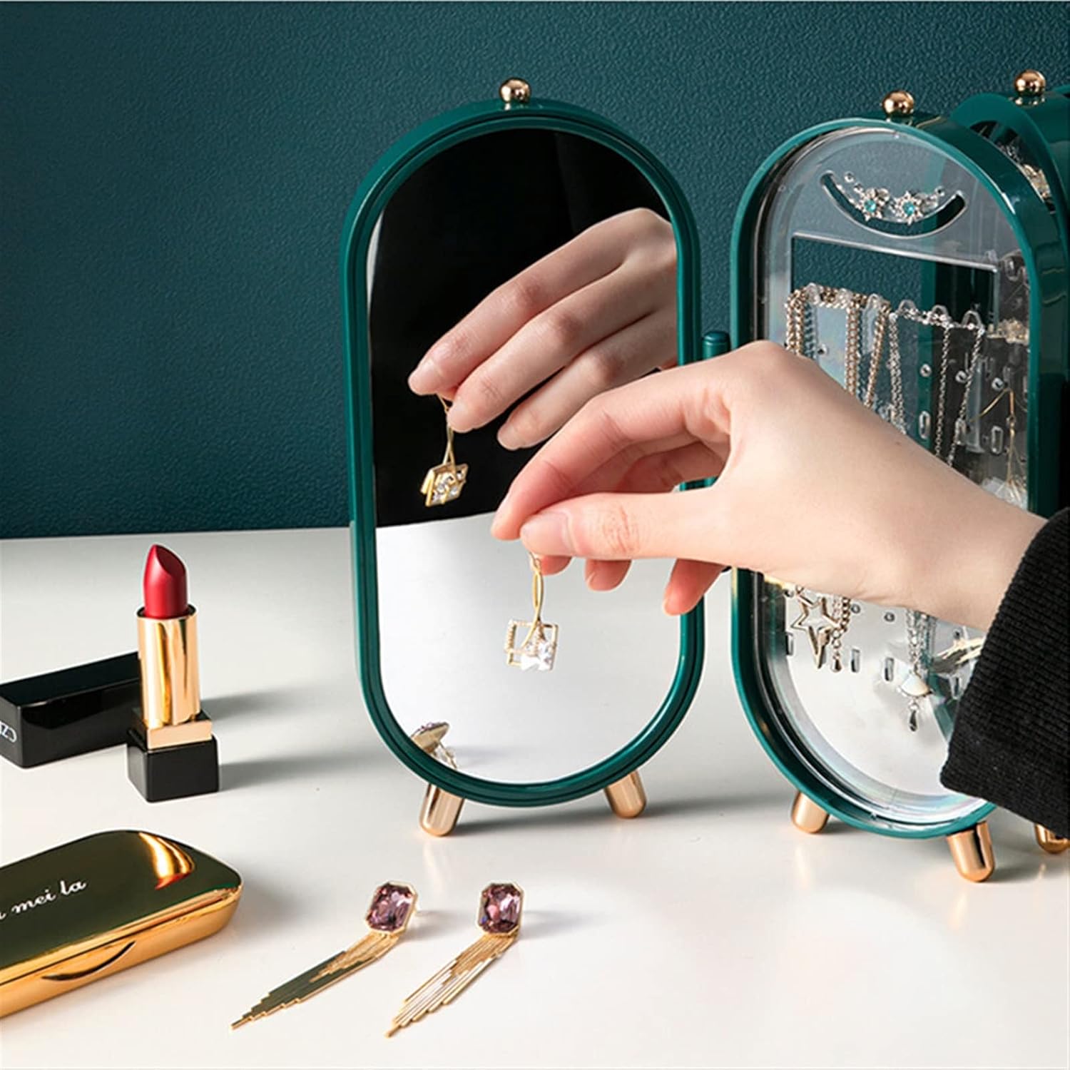 Jewelry Organizer Jewelry Foldable Storage Box Earring Display Stand Portable Bracelet Necklace Watch Multilayer Plastic elf Rack Boxes image 3
