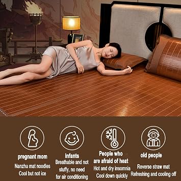Natural Bamboo Bed Mat Cooling Topper Bed Mattress, Double-Sided Cooling Bed Sheet Air Conditioning Mat, Folding Smooth Air Conditioning Mat for Bed, bamboo mat | Bedroom Essential for Summer Sleeping