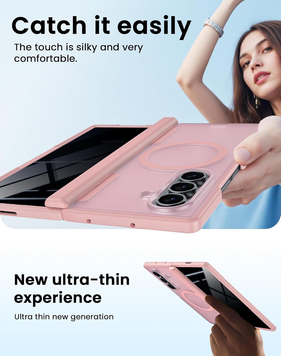 for Galaxy Z Fold 7 Case with Privacy Screen Protector, [Compatible with MagSafe] [Hinge Protection] Military Drop Protection, Shockproof Translucent Phone Case for Samung Z Fold 7 (Pink) - Image 7