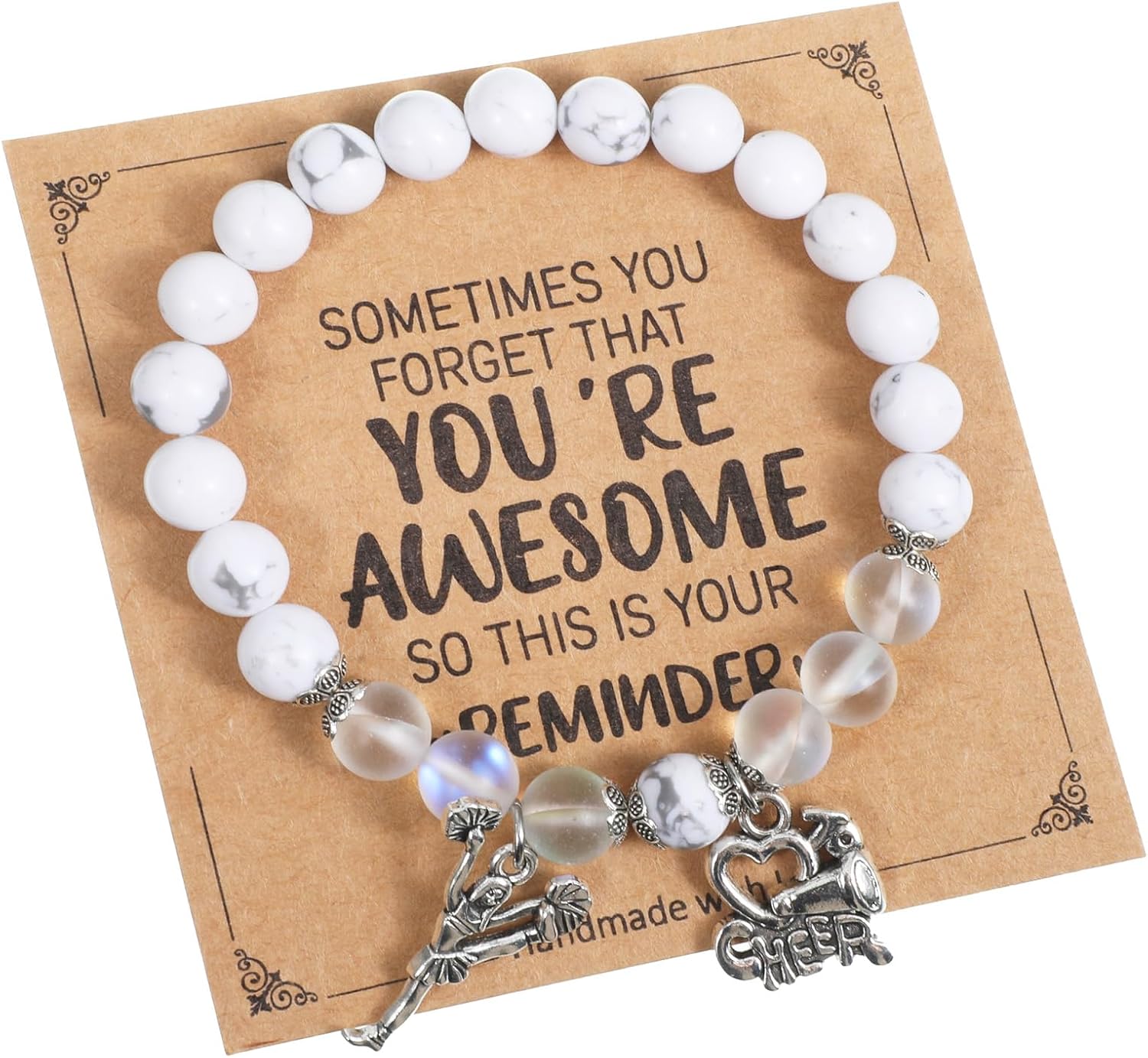 Cheerleader Bracelet for teenager Gifts, Cheer Bracelet with Encouragement Card, Natural Stone Cheerleading Beaded Charm Bracelets, Jewelry Gifts for Cheer Team Cheerleader
