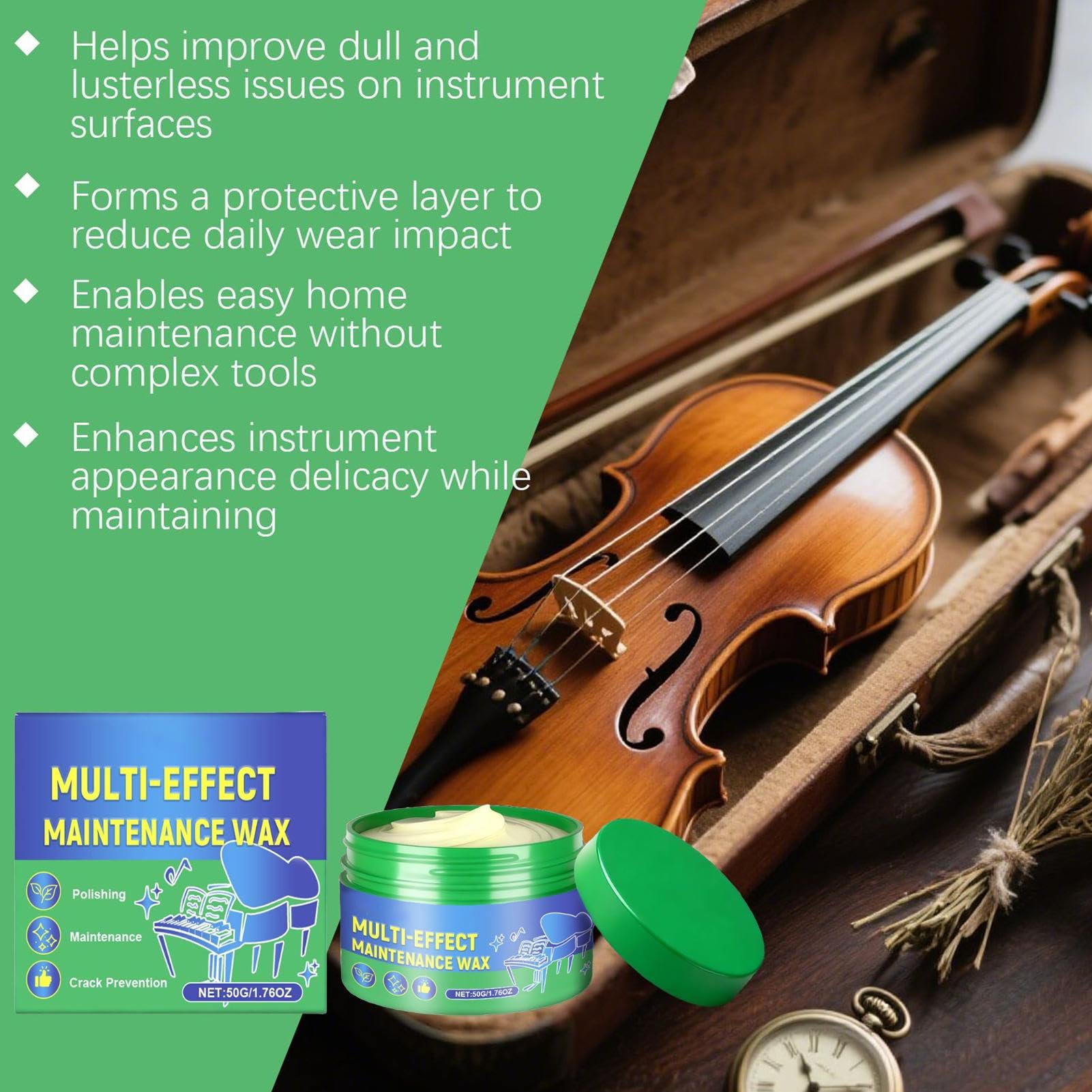 de guitare, 60 g, pour bois, guitare, violon, piano, saxophone, nettoyant pour rénovation, pour instruments de musique, soin brillant