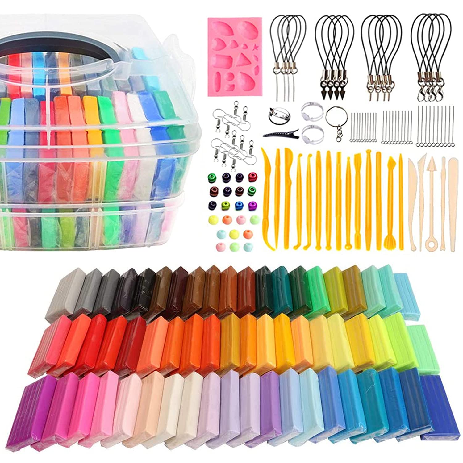 Polymer Clay Kit Sculpting Tool - 50 Colors Modeling Polymer Clay Oven with 19 Sculpting Clay Tools for Kids Polymer Clay Set - Oven Bake Clay Making Kit Storage Box - Modeling Clay for Adults or Kids