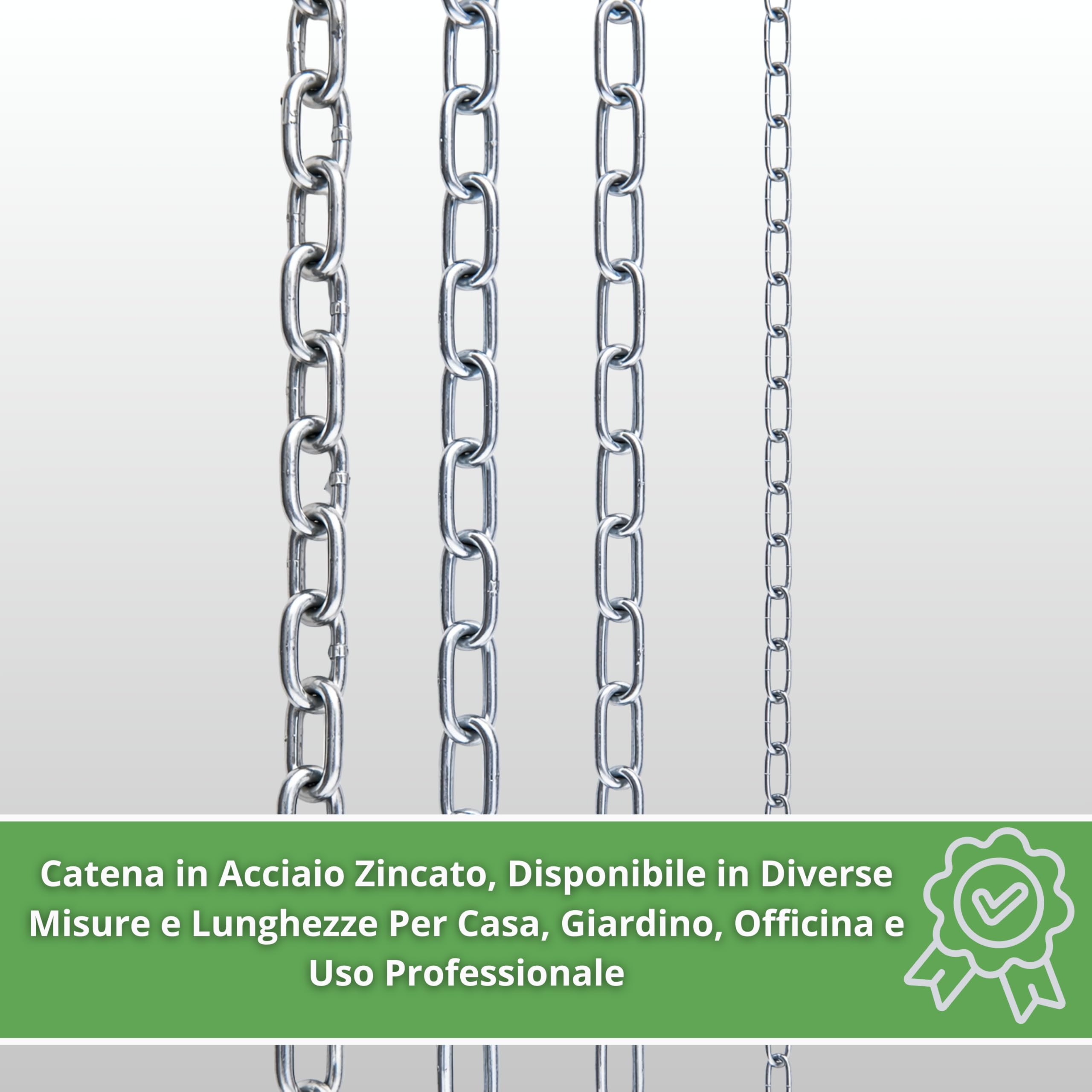 Cadena soldada genovesa de acero galvanizado electrolítico – Alta resistencia – 100% fabricada en Italia – Disponible en varias medidas y diámetros (Ø 5 mm – 2,5 metros)