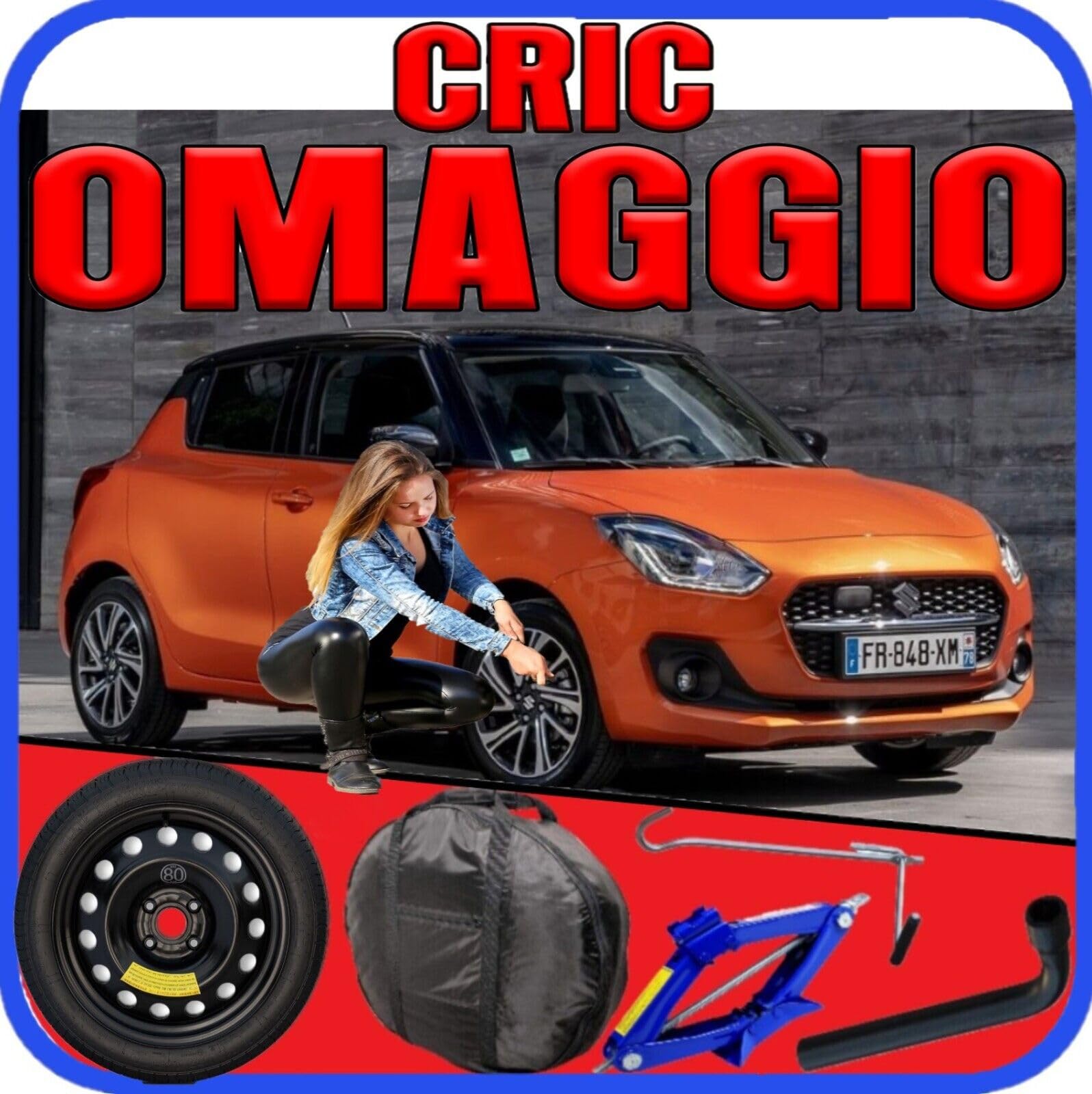 Ruotino Di Scorta Per Suzuki Swift IV AZL 4 Fori 125/80 R16 2017-2024 Con Kit Cric Chiave Sacca