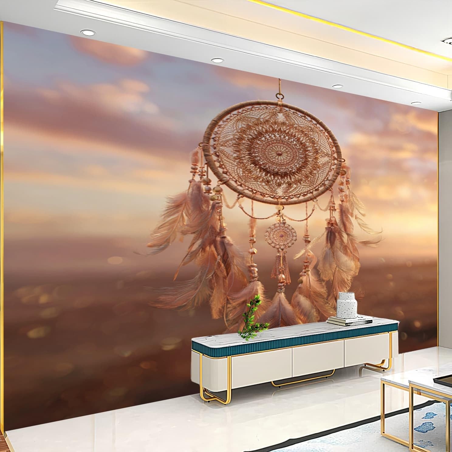 Vliestapete - Tapete 250x175 cm VerträUmt BöHmischer TraumfäNger Wasserdicht Fototapete - Schlafzimmer, Wohnzimmer, Hintergrund Braun Vlies Fototapete - Wandtapete Einfach zu Montieren
