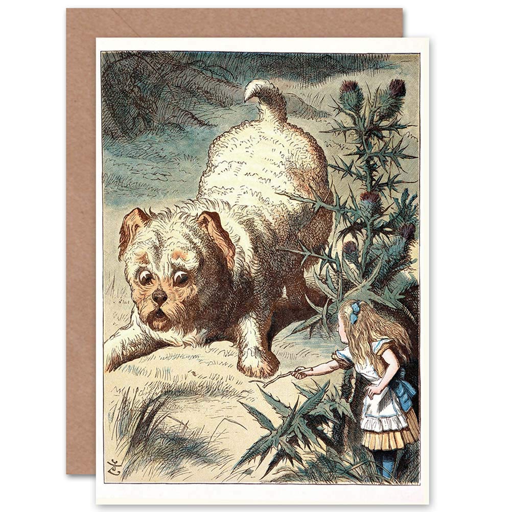 Wee Blue Coo BOOK CARROL ALICE WONDERLAND TENNIEL DOG STICK ART GREETINGS CARD