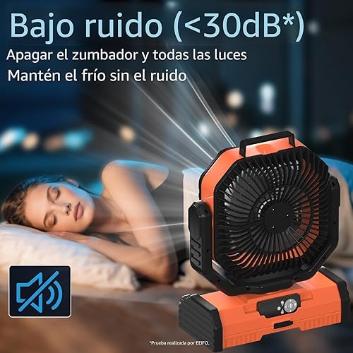 Miniatura 7 de Ventilador portátil de campamento de 12 pulgadas, ventilador de batería recargable de 40000 mAh con 4 velocidades de viento y luz LED de 140 horas,