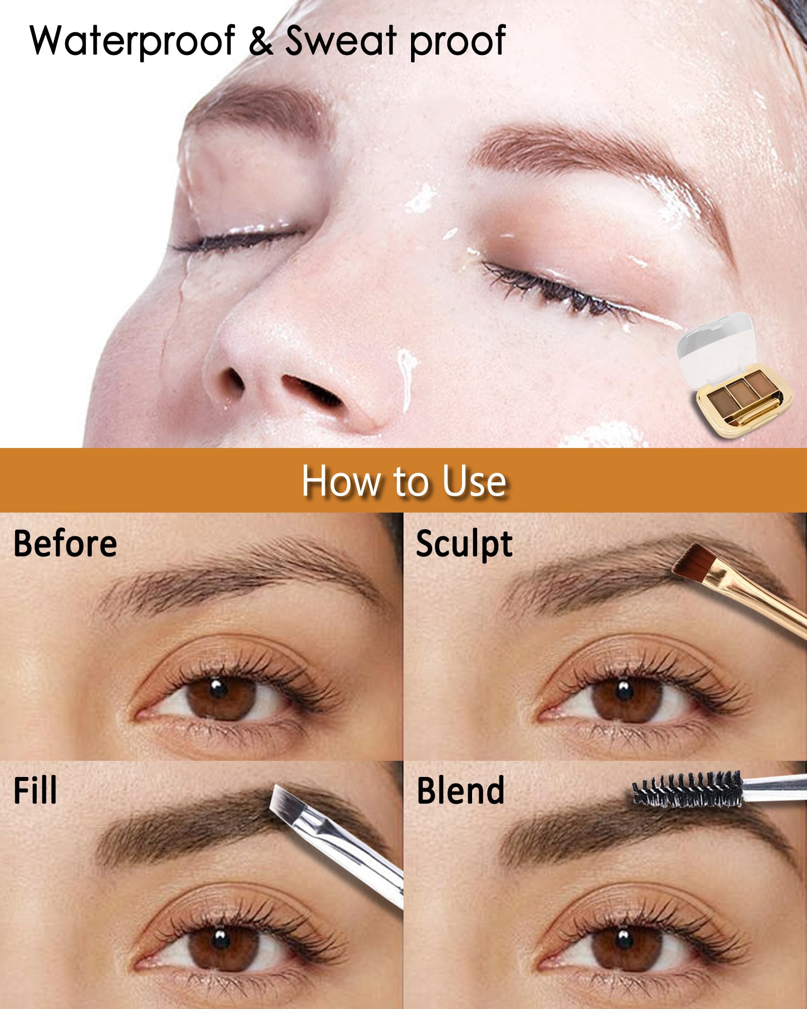 Eyebrow Powder Makeup kit-3 Colors Eye Brow Tinted Powder Palette Long-Lasting Waterproof - Image 4
