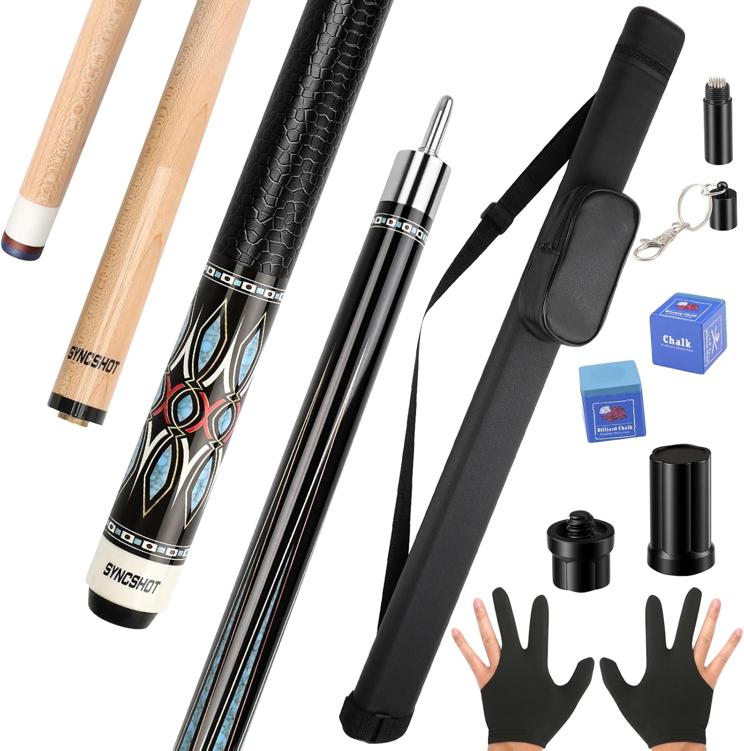 Professional Pool Cue Stick with Hard Case, 58" Canadian Maple Billiard Cue & 12.5mm Multi-Layer Rainbow Tip, Pool Cue Set with 3 Accessories, 19/20/21oz Billiard Stick (Selectable)