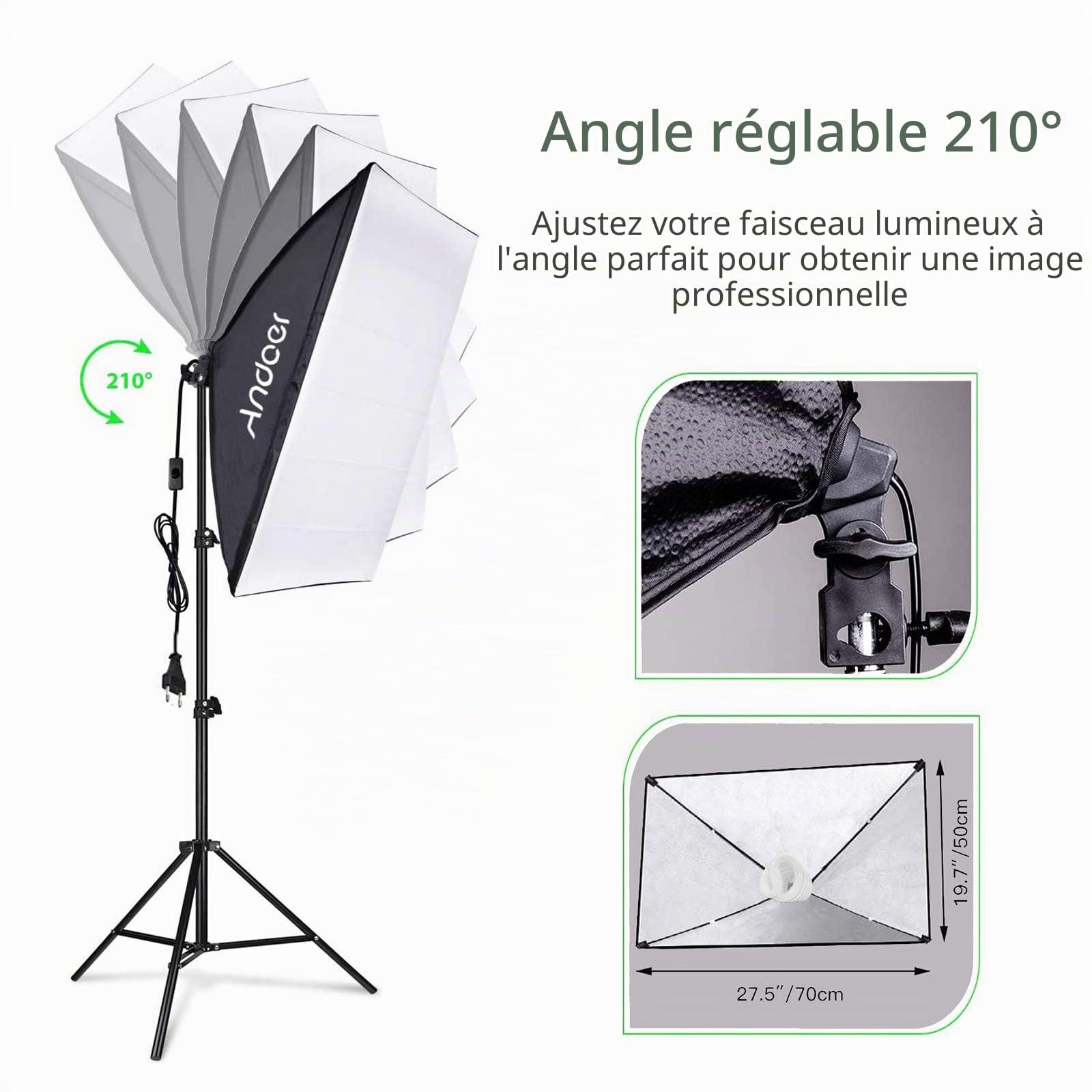 Andoer Kit Studio Photo et éclairage Système de Support de Toile de Fond 135W 5500K Ampoules Parapluie Softbox éclairage Continu pour Studio Photo Professionnel pour Portrait et Photographie Vidéo