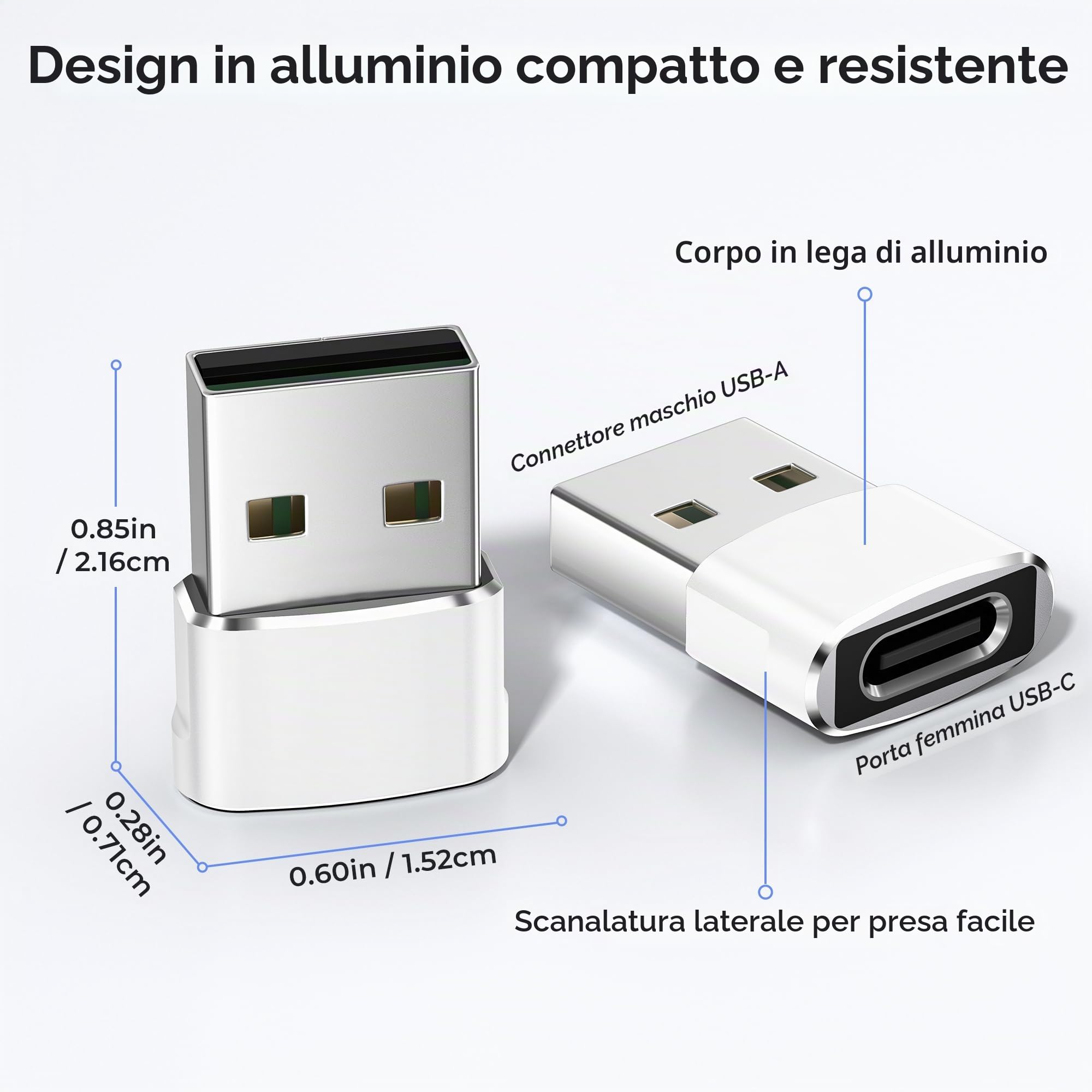 BASESAILOR Adattatore USB C a USB per iPhone 17 16 e Pro Max 2Pezzi，USBC Femmina a USBA Maschio per Apple 15 14,iPad 10 Air 7 Mini,Airpods 4 3,Apple Watch iWatch,Samsung Galaxy Z Flip Fold S26 S25 A56