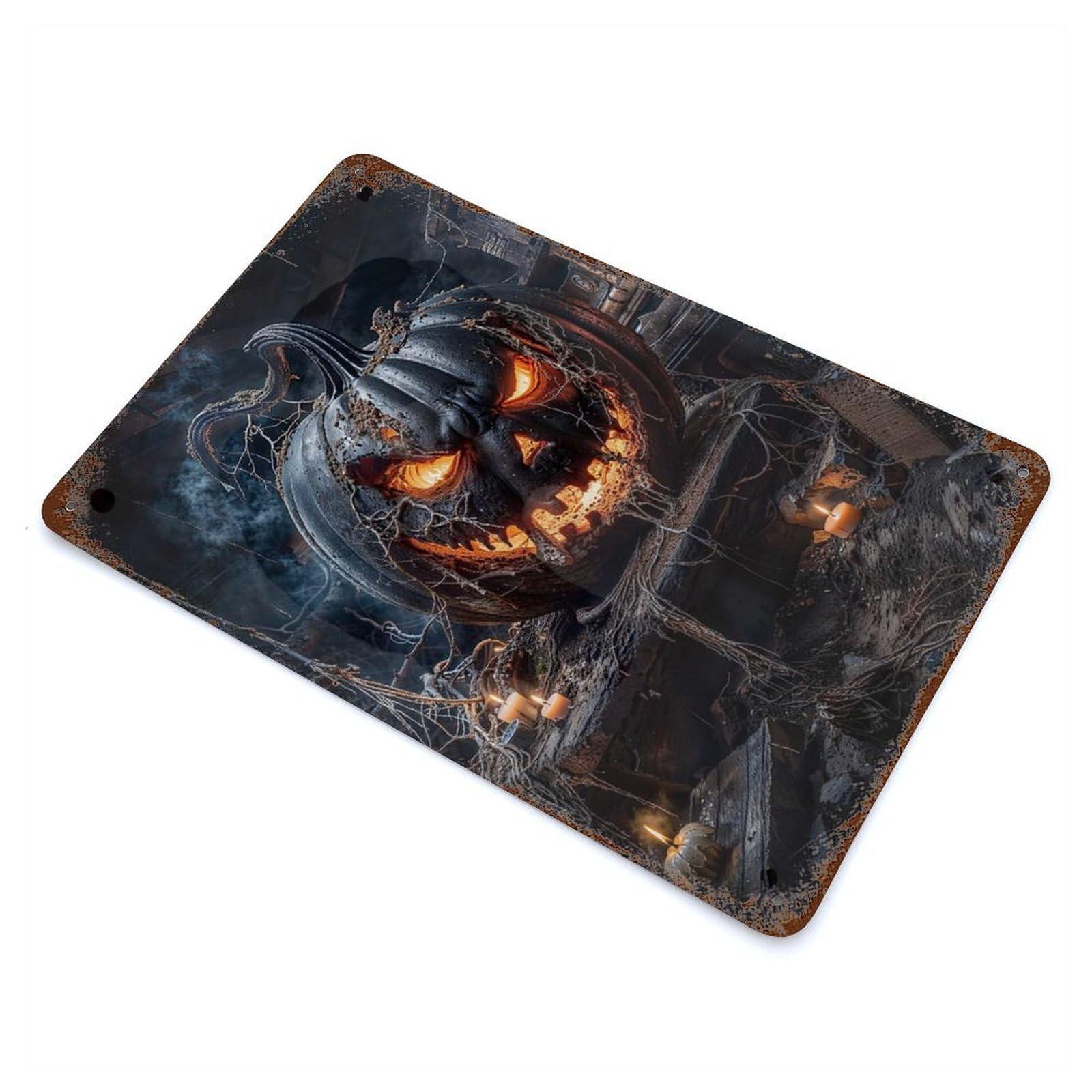 Spooky Halloween Pumpkin 11.8"x7.9" Rusty Metal Tin Sign, Novelty Wall Decor for Cafe, Home Bar And Lounge Decor