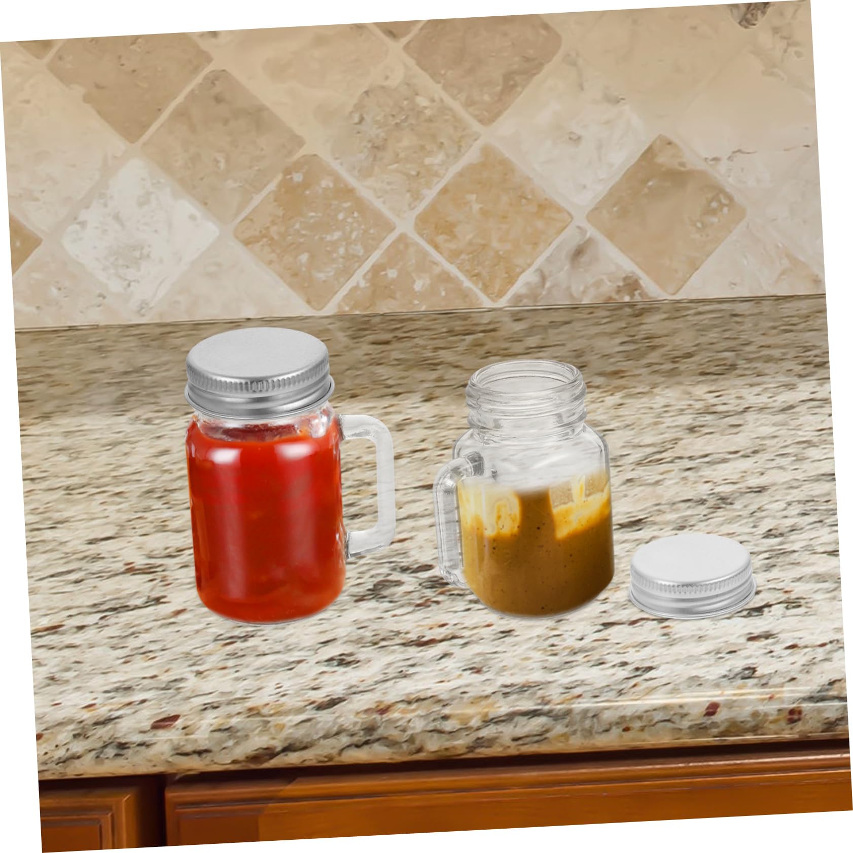 16 Stück Kleine Glasbehälter mit Henkel und Deckel 60ml Wiederverwendbare Vorratsgläser aus Glas für Marmelade Kerzen und Anlässe