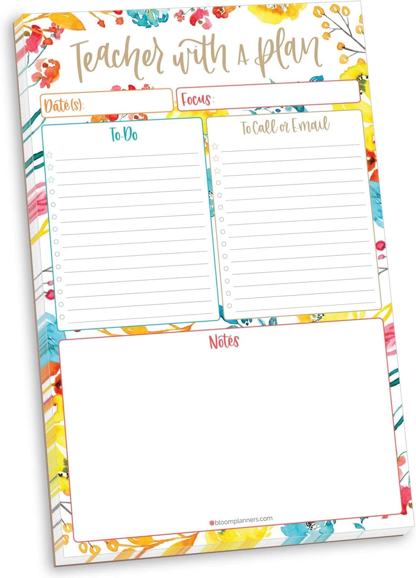 bloom daily planners Teacher To-Do List Planning Pad - Teacher Appreciation Gift | Daily and Weekly Organizer - 80 Sheets Tear-Off Notepad for Classroom or Home School (6” x 9”) - Happy Blooms