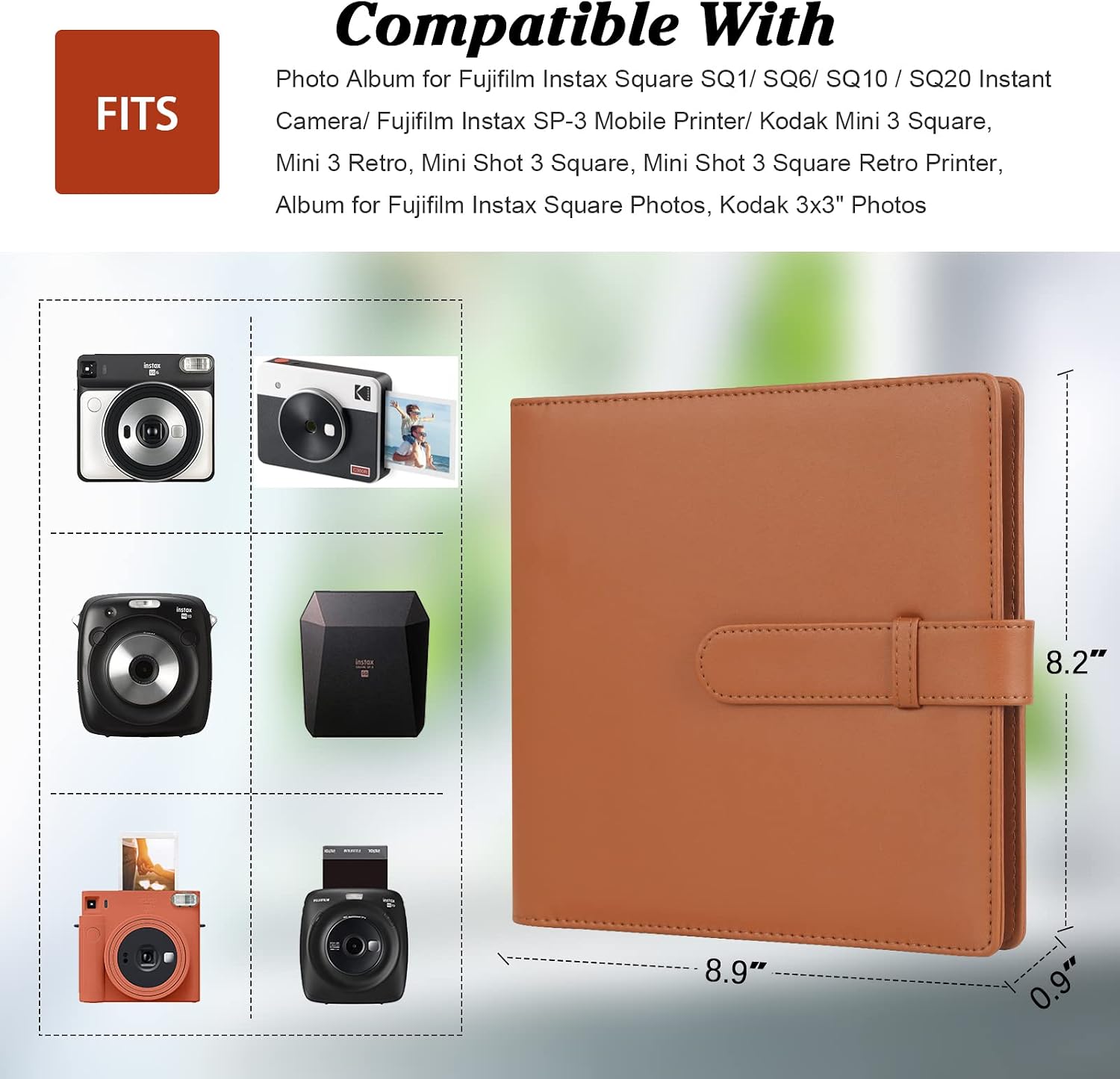 288 Pockets Photo Album for Instax Square Photos, Large Capacity, Brown image 5