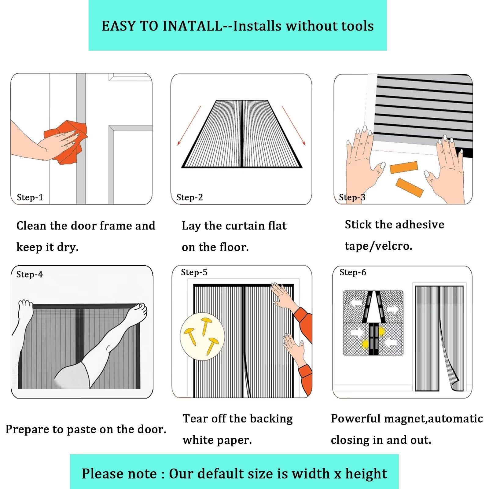 Mosquitera Puerta Magnetica de Fibra de Vidrio 175x205cm, Negro | Reforzada Malla Cortina para Puertas Balcón, Antimosquitos, Cierre Automático, con Imanes, con 4cm y 2cm Cinta Adhesiva