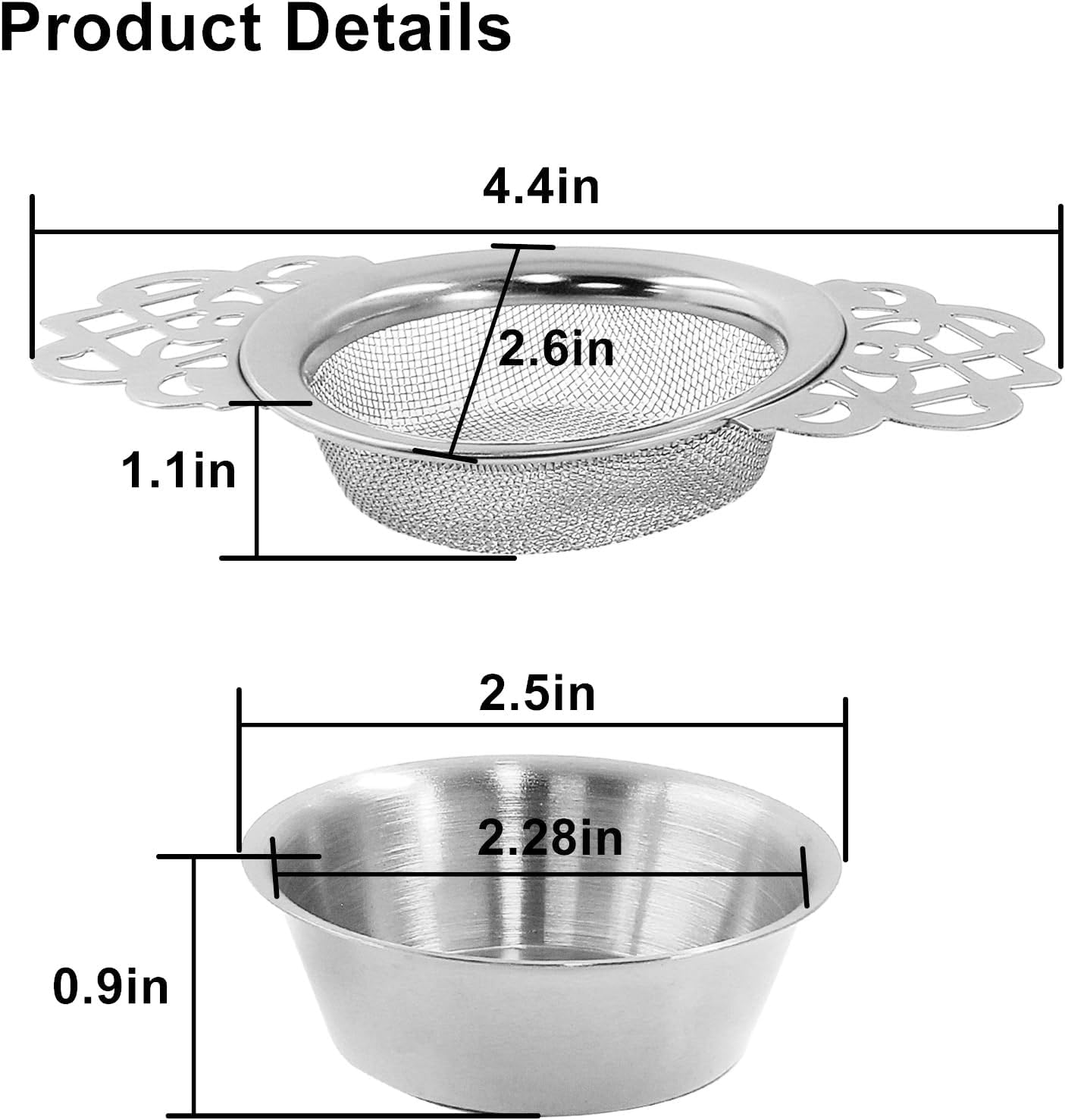 4 Pack Tea Strainers, Stainless Steel, Silver
