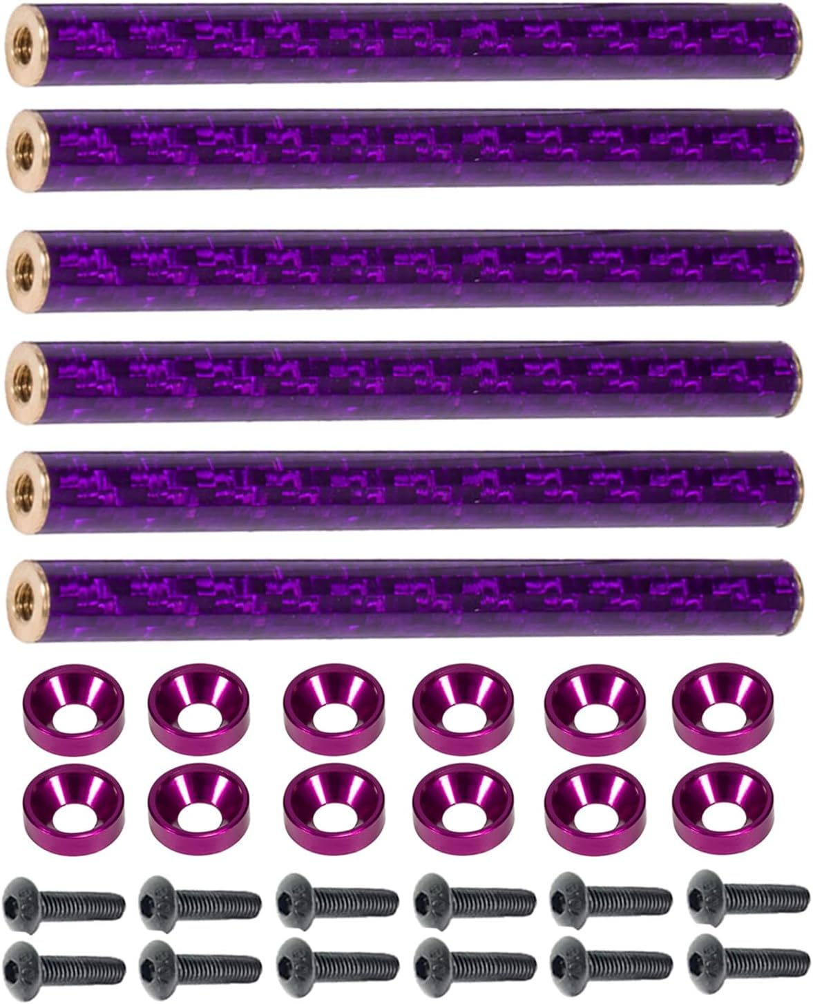 AMK 6Pcs 75mm Carbon Fiber Bumper Tube Link Rods 1/10 Crawler Body Support Bars for LCG Chassis DIY Cheater Rigs Axial SCX10 II Element Enduro TRX6 TRX4 Upgrades (Purple)